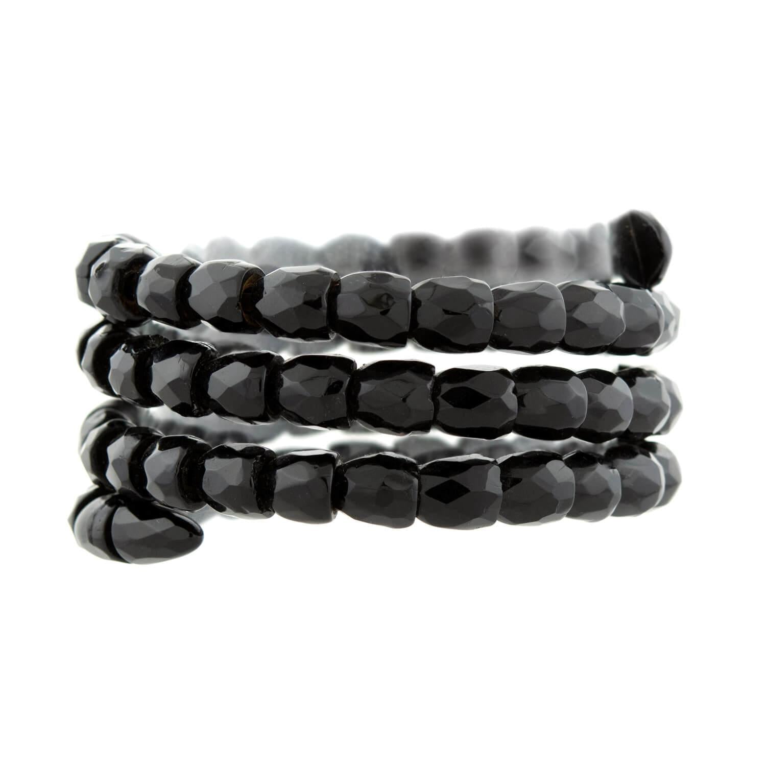 Victorian Style Carved Jet Glass Snake Wrap Bracelet for Women - Gothic Jewelry, Boho Fashion Accessory, Perfect for Halloween & Costume Parties