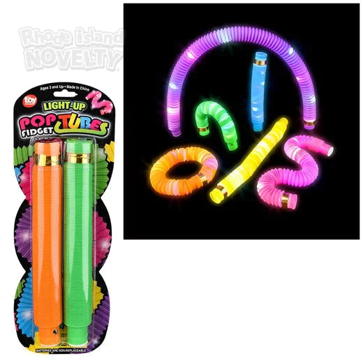 8-Pack LED Light Up Pop Fidget Tubes - Sensory Stress Relief Toys for Kids & Adults - Perfect for Anxiety Relief, Classroom Rewards and Party Favors