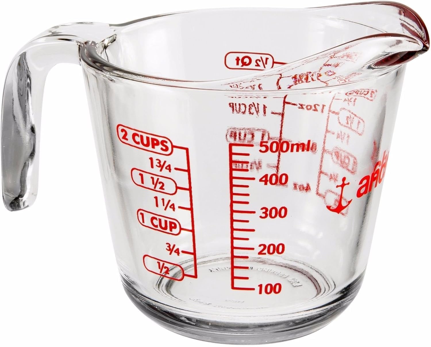 Anchor Hocking 500ml Glass Measuring Cup with Pint & Cup Markings - Perfect for Baking, Cooking, and Mixing Drinks