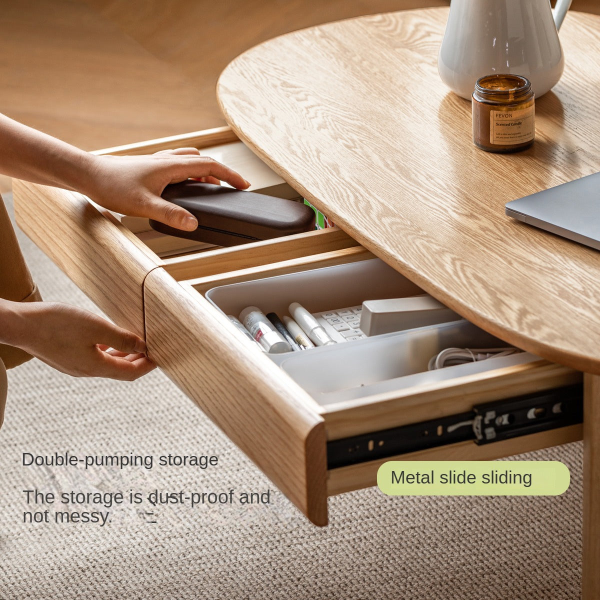 Solid Oak Wood Coffee Table with Storage - Rustic Living Room Furniture for Home Decor, Books, and Remote Control Organization