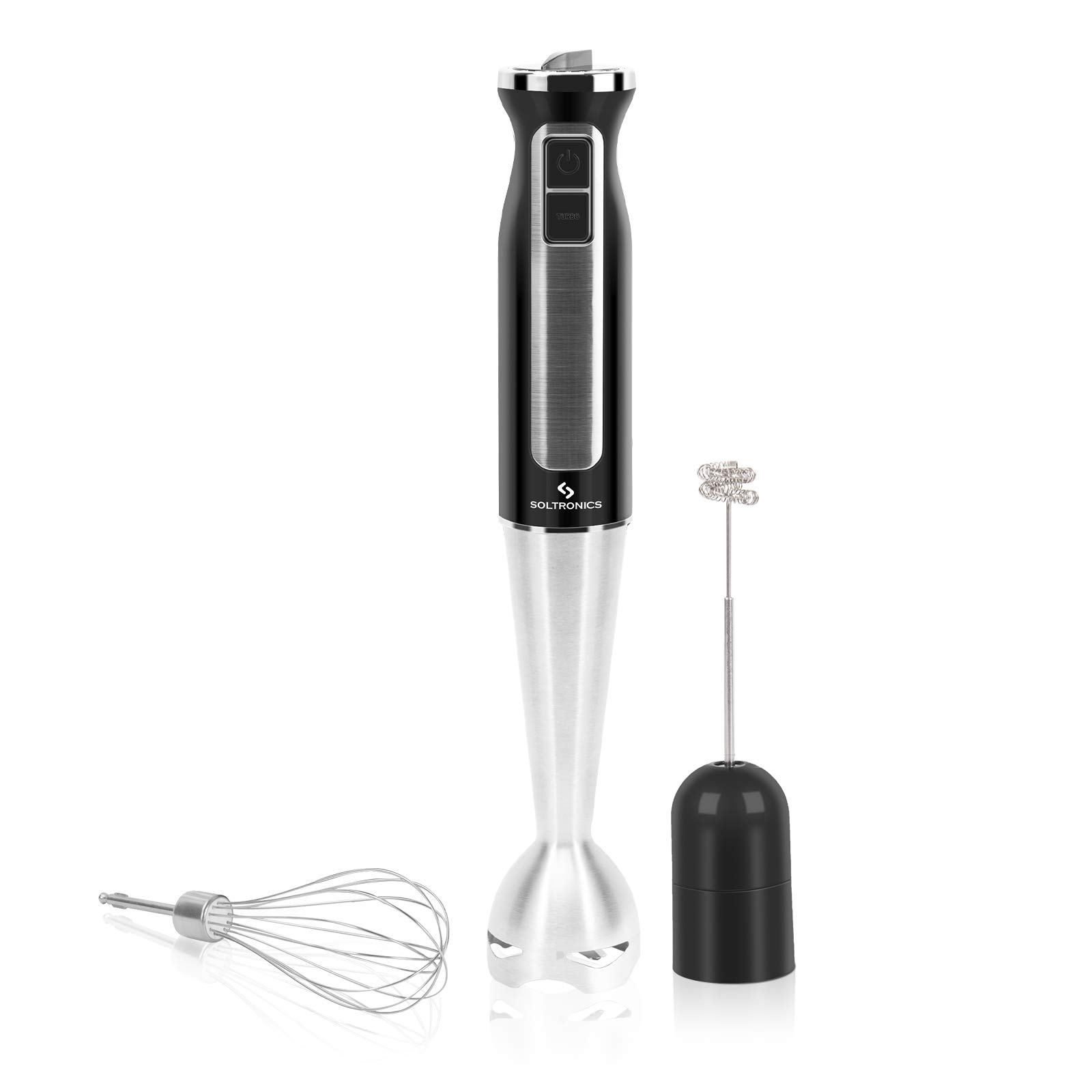 3-in-1 Hand Blender 500W, 8-Speed Immersion Stick Blender with Milk Frother & Egg Whisk - Perfect for Smoothies, Baby Food Puree, Coffee Foam, Soups & Sauces - BPA-Free Kitchen Essential for Home Cooking & Baking - Black
