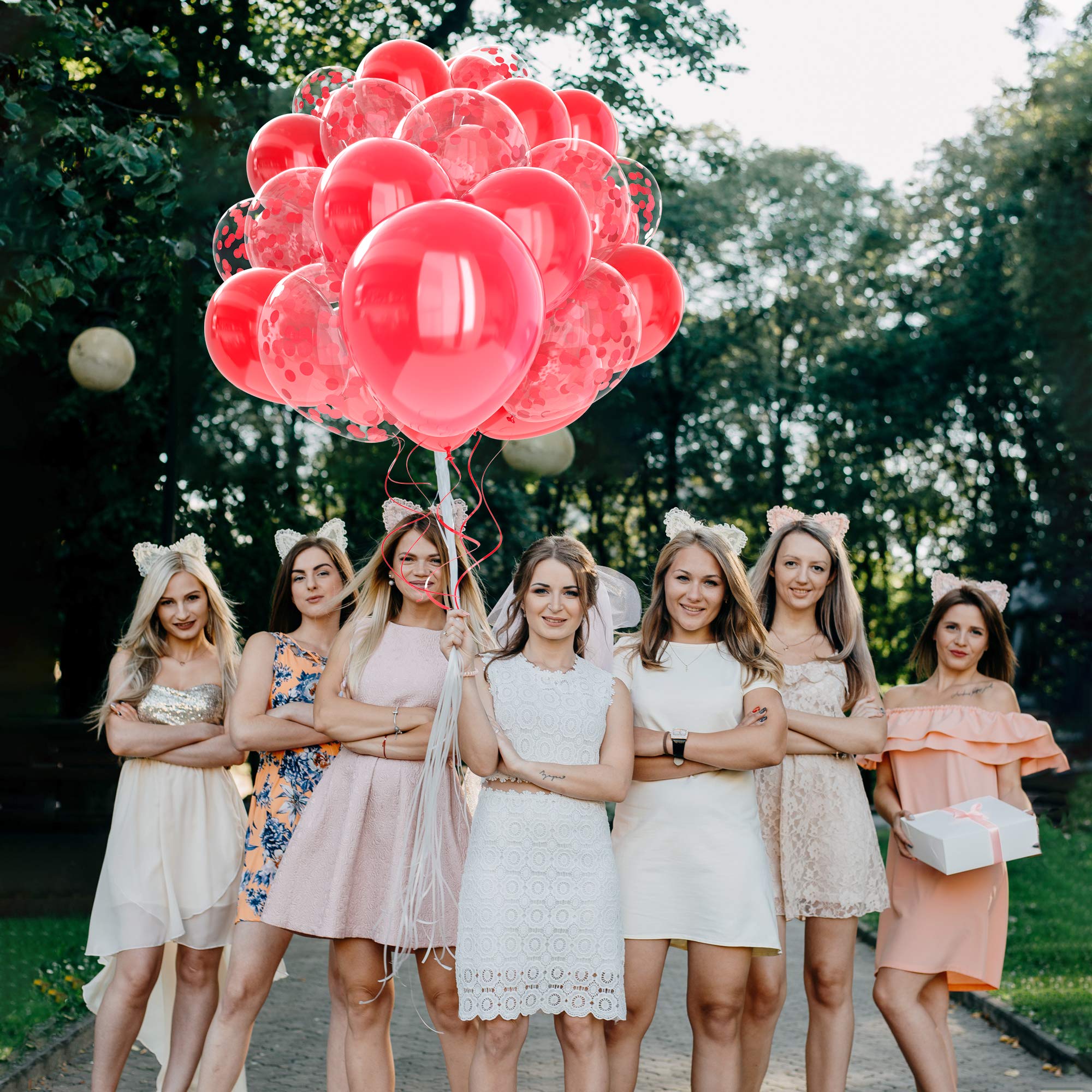 60 Pack Red Balloons with Confetti & Ribbons - Premium Party Balloons for Birthday Decorations, Wedding, Baby Shower & Holiday Celebrations - Helium Ready Red Confetti Balloons for Indoor/Outdoor Events
