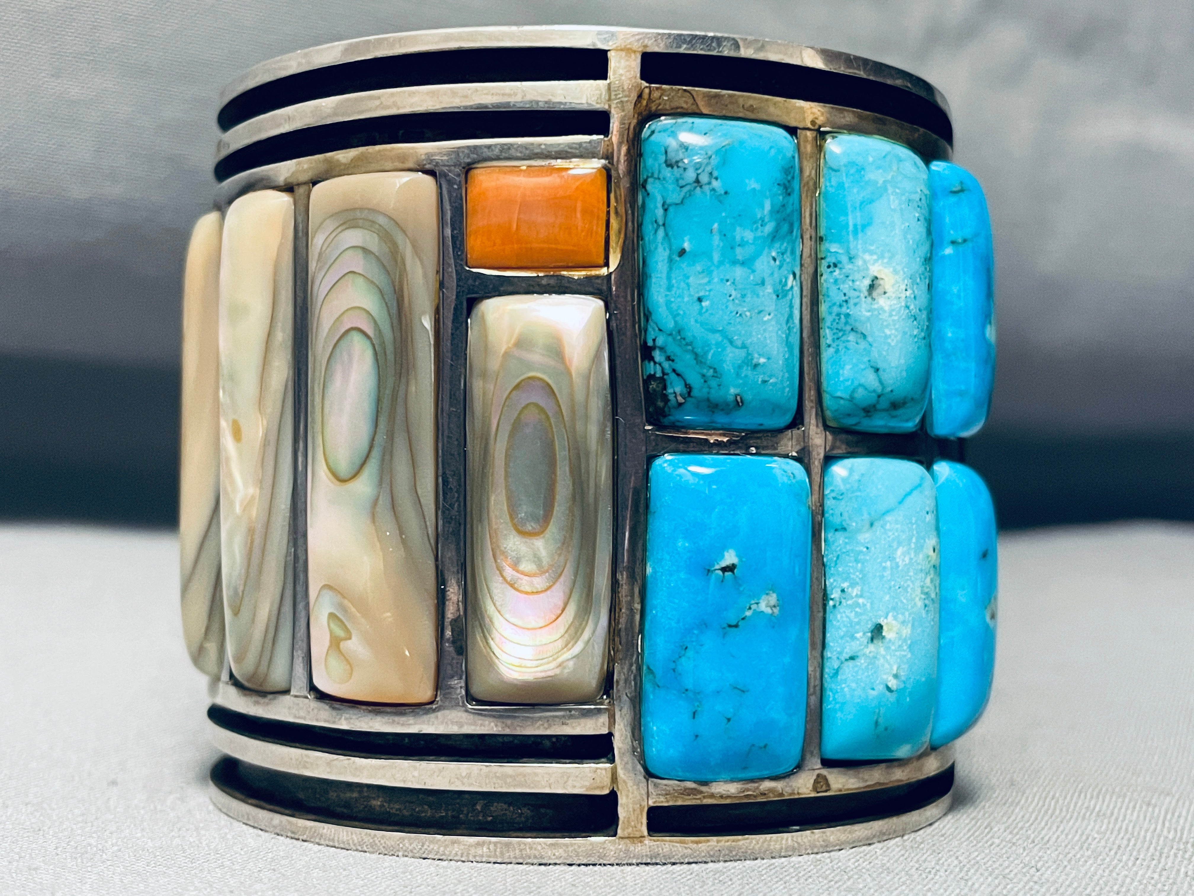 Authentic Navajo Sterling Silver Bracelet with Turquoise & Coral - 177g Vintage Native American Jewelry for Women - Perfect for Boho, Western & Festival Fashion