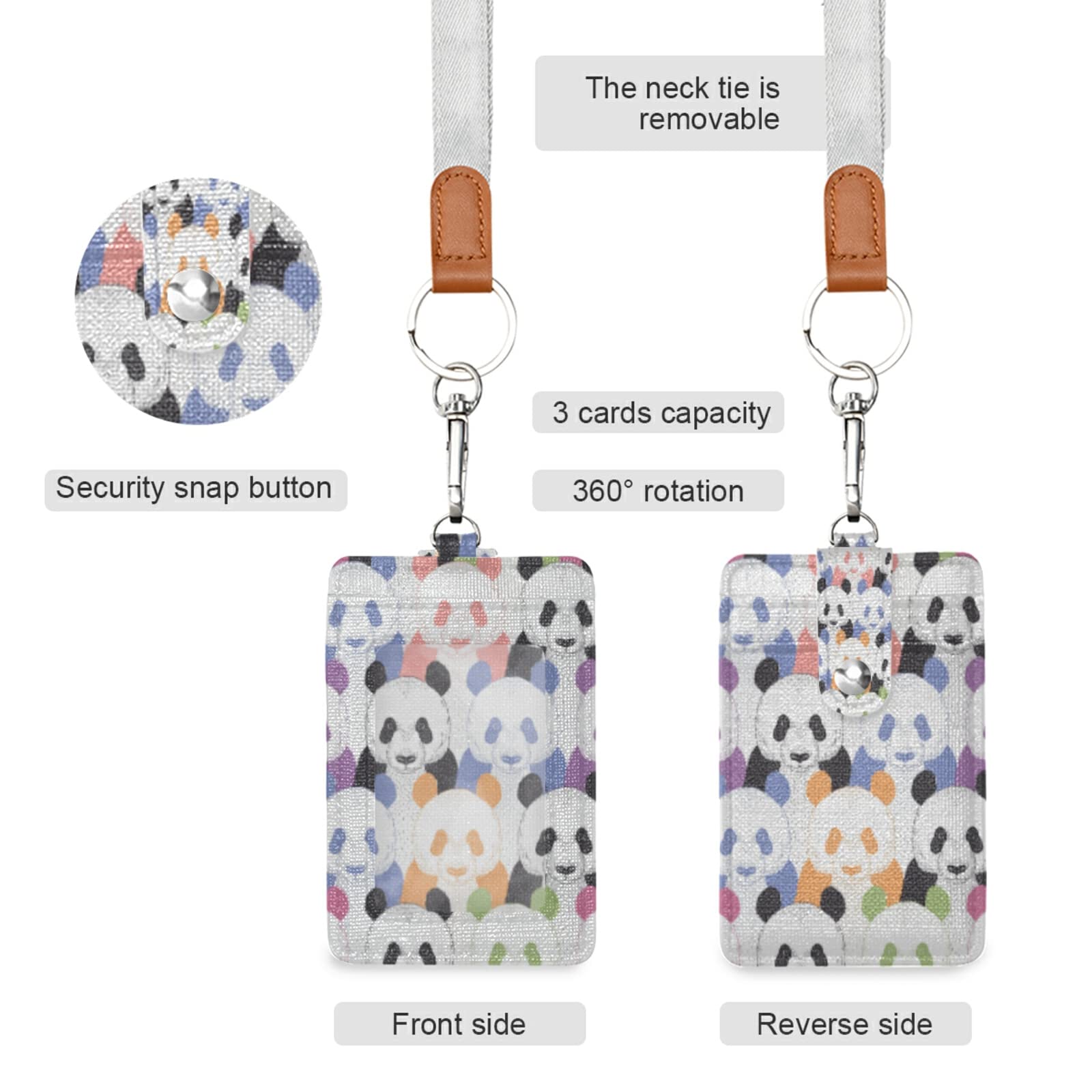 Colorful Panda ID Badge Holder with Lanyard - Office & School Use