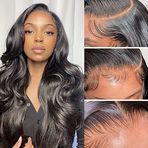 13x4 HD Transparent Lace Front Wig Human Hair 180% Density - Pre Plucked with Baby Hair & Bleached Knots | Body Wave 28 Inch Natural Color Lace Frontal Wigs for Black Women | Perfect for Daily Wear, Parties, Weddings & Special Occasions