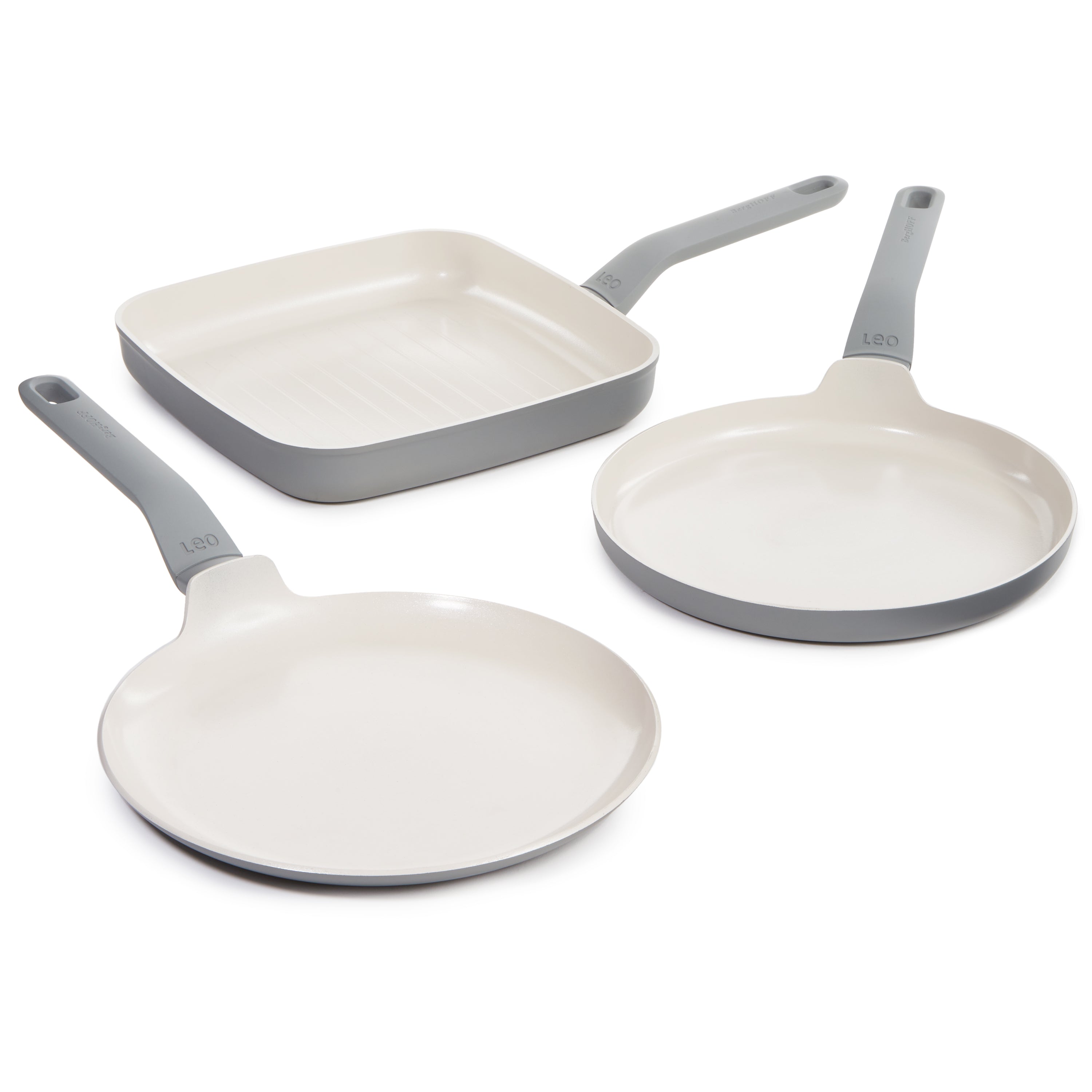BergHOFF Balance 3-Piece Nonstick Ceramic Cookware Set | Recycled Aluminum Construction | Moonmist Color | Perfect for Sauteing, Frying & Healthy Cooking
