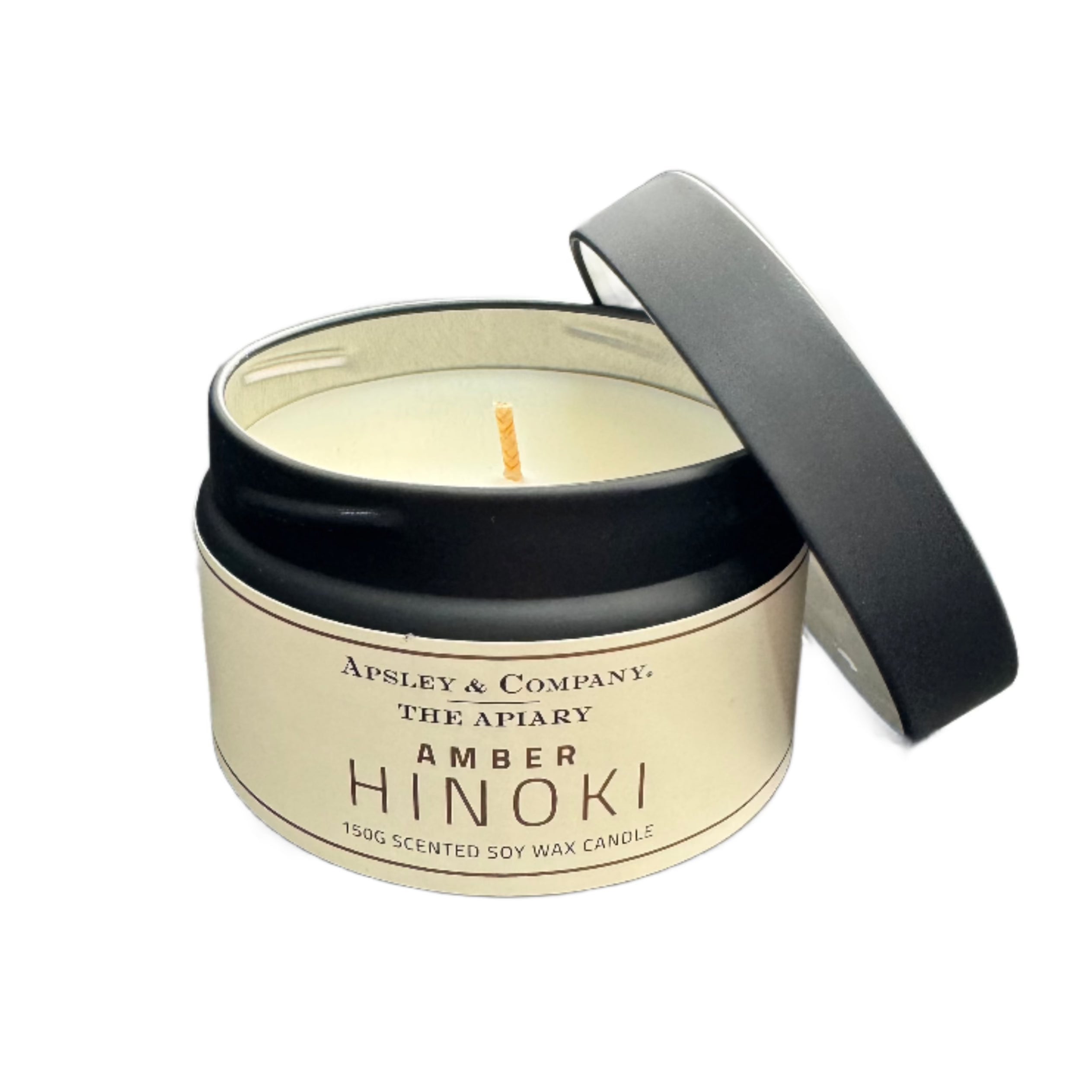 Premium Amber Hinoki Scented Travel Candle 150g - Apsley & Company - Perfect for Relaxation, Meditation & Home Fragrance