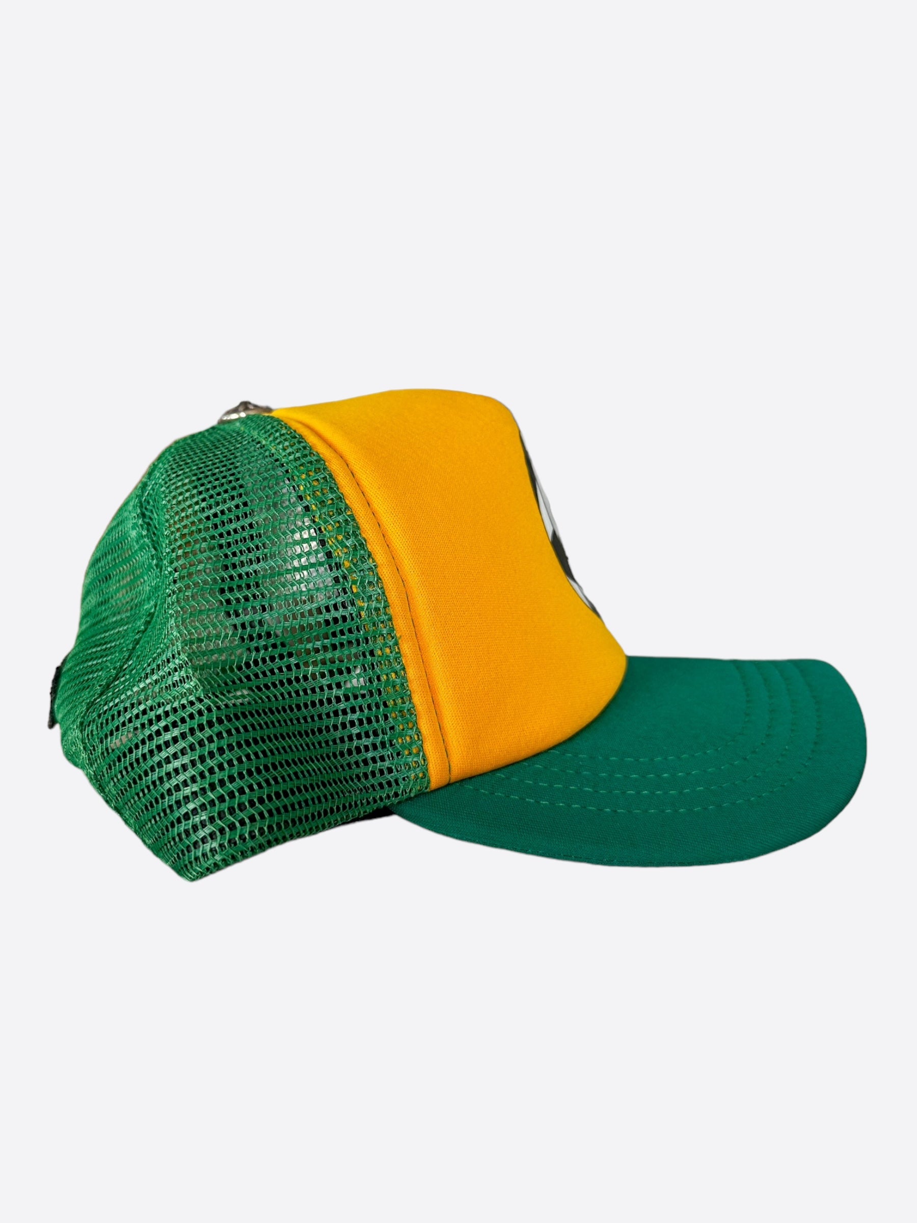 Chrome Hearts Matty Boy Green & Yellow Smiley Trucker Hat - Stylish Unisex Baseball Cap for Streetwear & Hip Hop Fashion