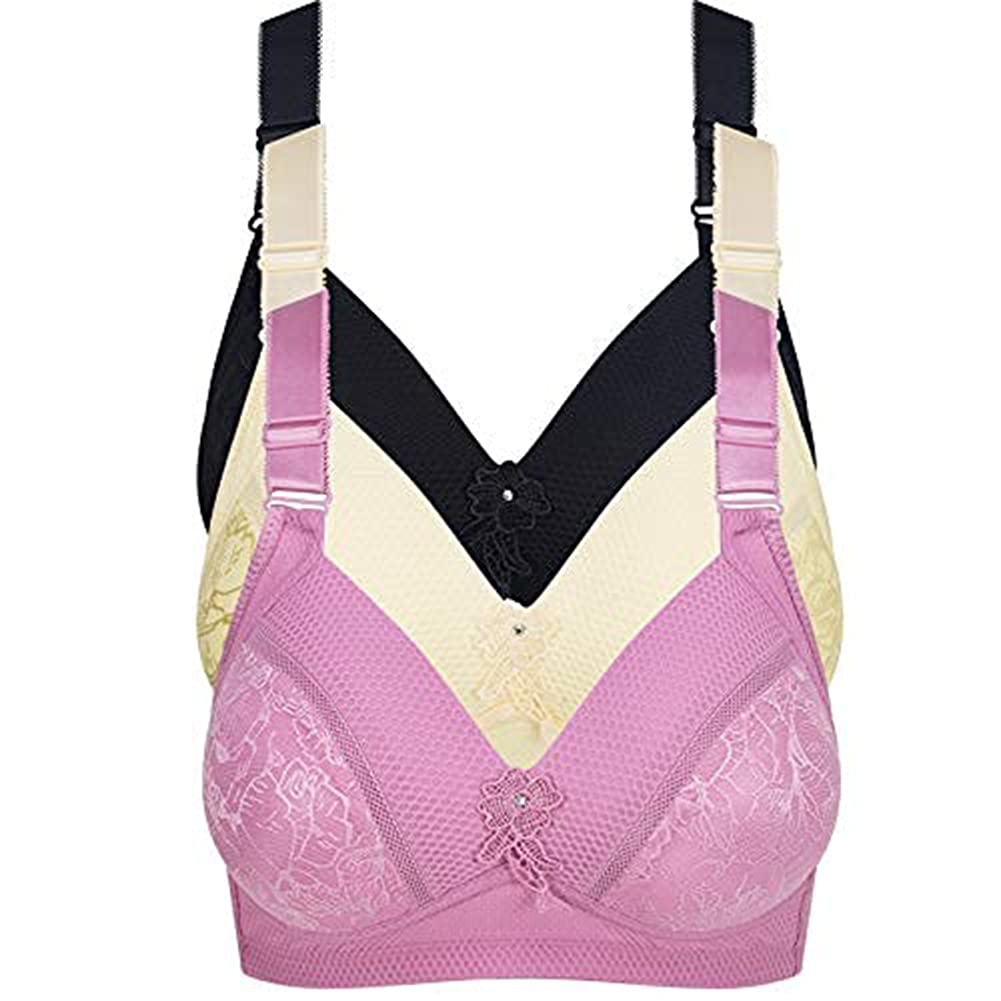 3 Pack Women's Comfort Bras - Wireless Jacquard & Mesh Lightly Padded for All-Day Wear | Perfect for Workouts, Yoga, and Everyday Comfort