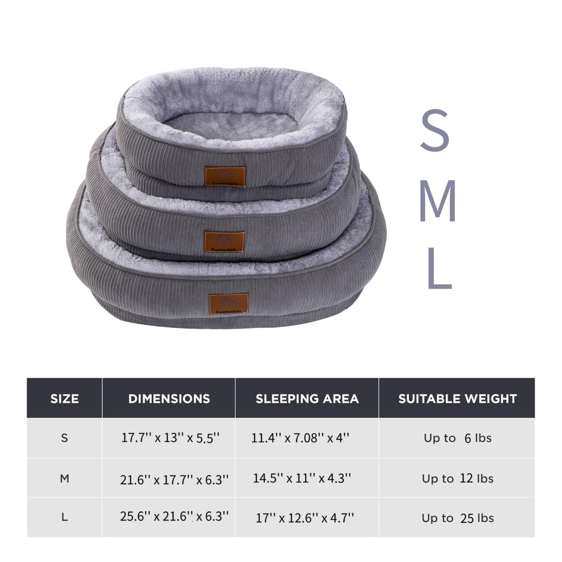 Round Calming Bolster Dog Bed with Removable Washable Cover - Medium & Small Dog Sofa Bed for Puppies (Grey, 25.6'' x 21.6'' x 6.3'') - Perfect for Crates, Living Rooms & Pet Anxiety Relief