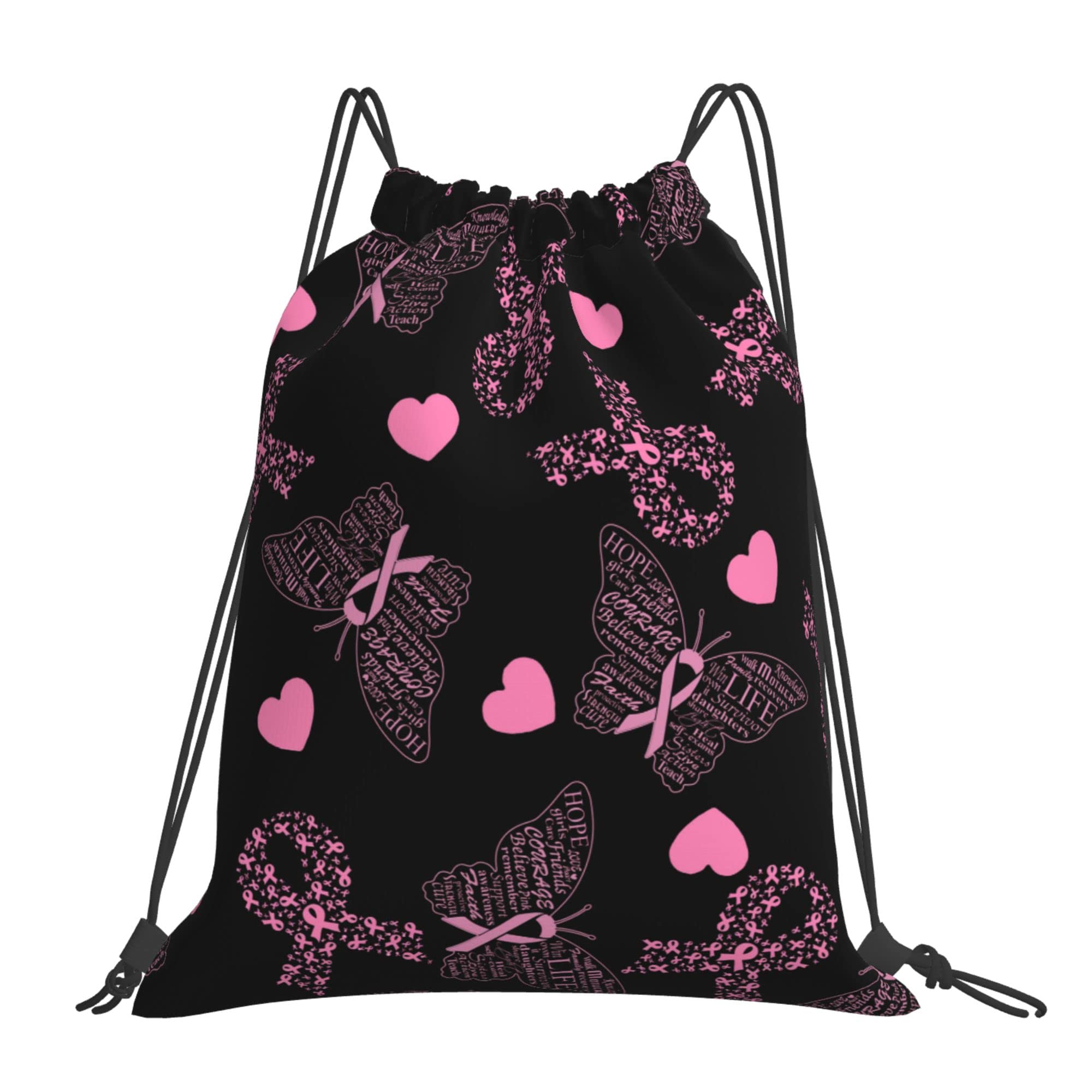 Pink Ribbon Drawstring Backpack - Adjustable Shoulder Straps for Women, Breast Cancer Awareness Travel Bag, Lightweight String Bag for Gym, Beach, Shopping & Holiday Gifts