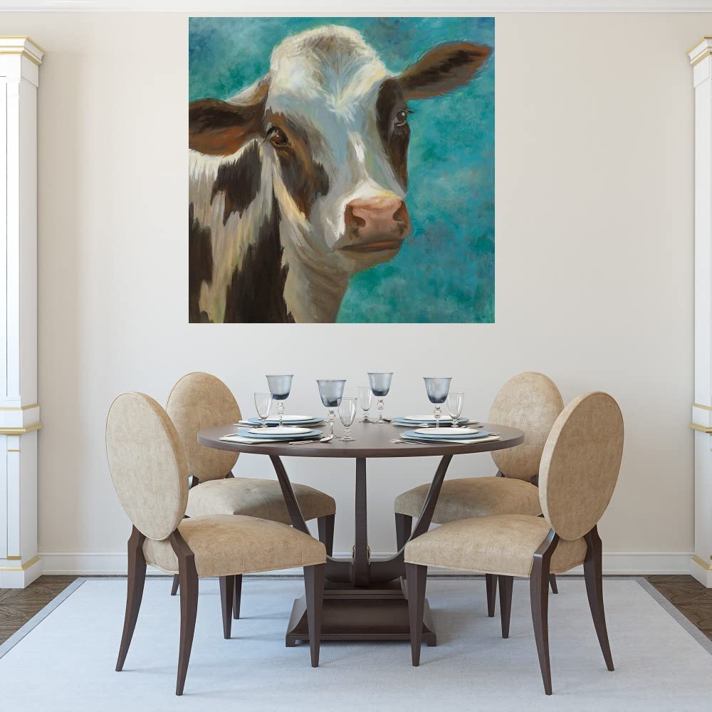 Liz Jardine Blue Cow Canvas Wall Art - 22x22 Inch Ready to Hang Painting for Living Room, Bedroom, Office Decor - Modern Farmhouse & Contemporary Home Décor - Perfect for Kitchen, Bathroom, Dining Room or Guest Room