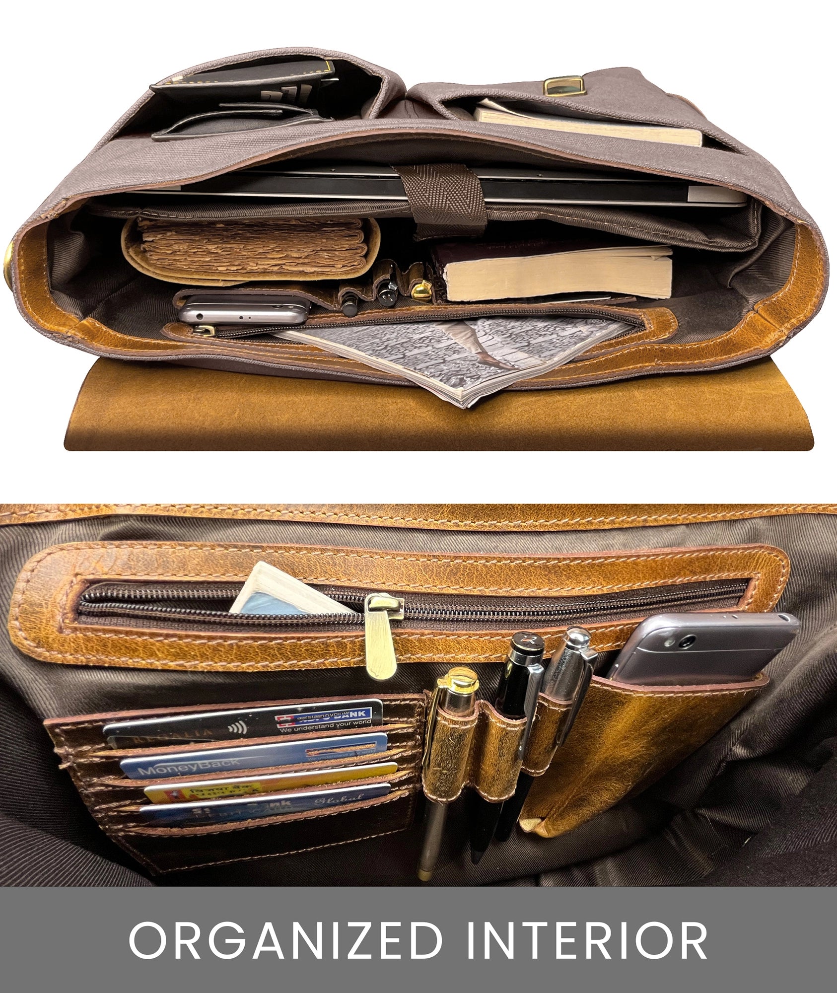 Premium Rover Leather & Canvas Messenger Bag for Men & Women - Stylish Laptop Briefcase with Multiple Pockets (Dark Grey) - Perfect for Work, Travel & Daily Commute