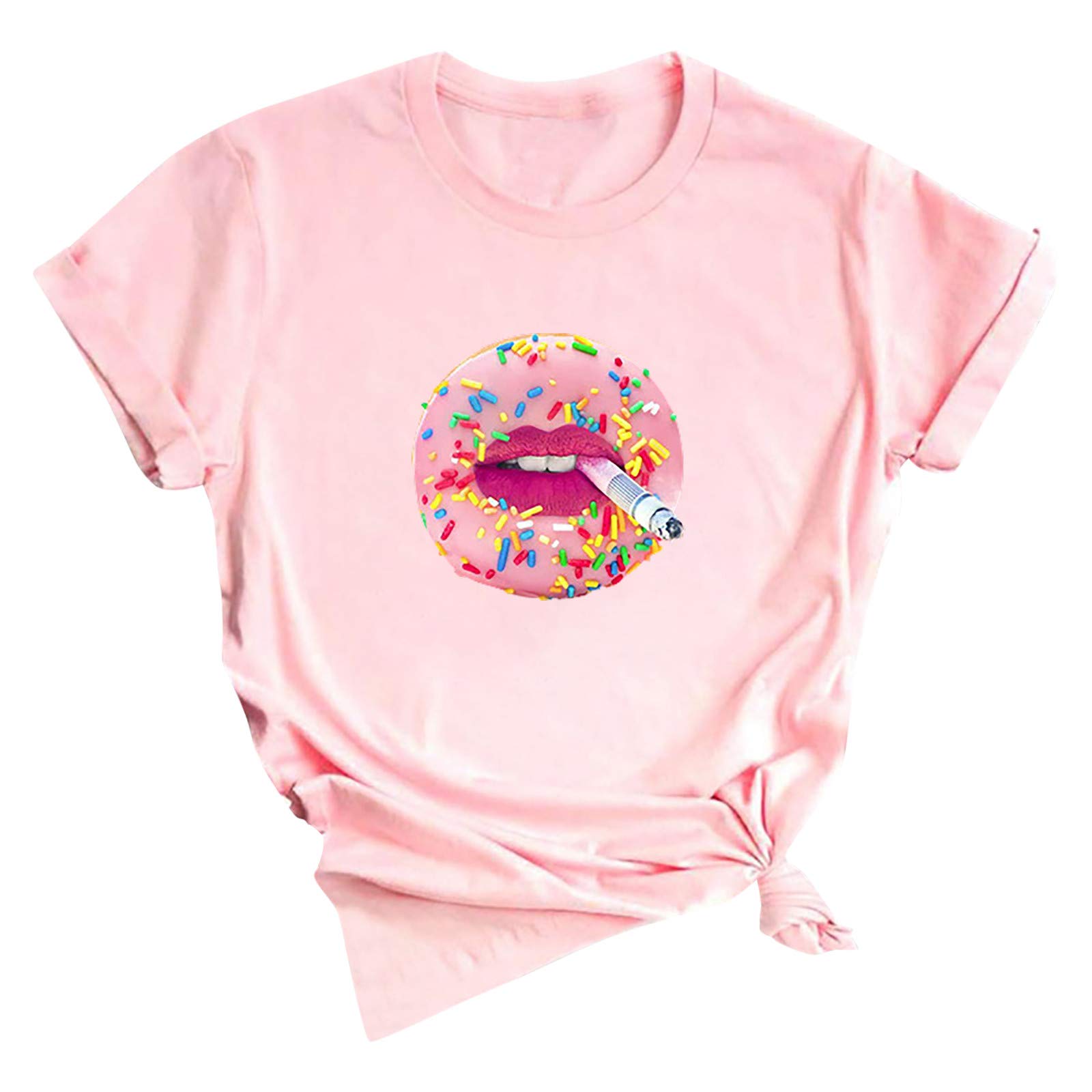 Women's Workout T-Shirt Set - Polyester Donut Print Street Style Gym Shirts for Running, Yoga & Casual Wear