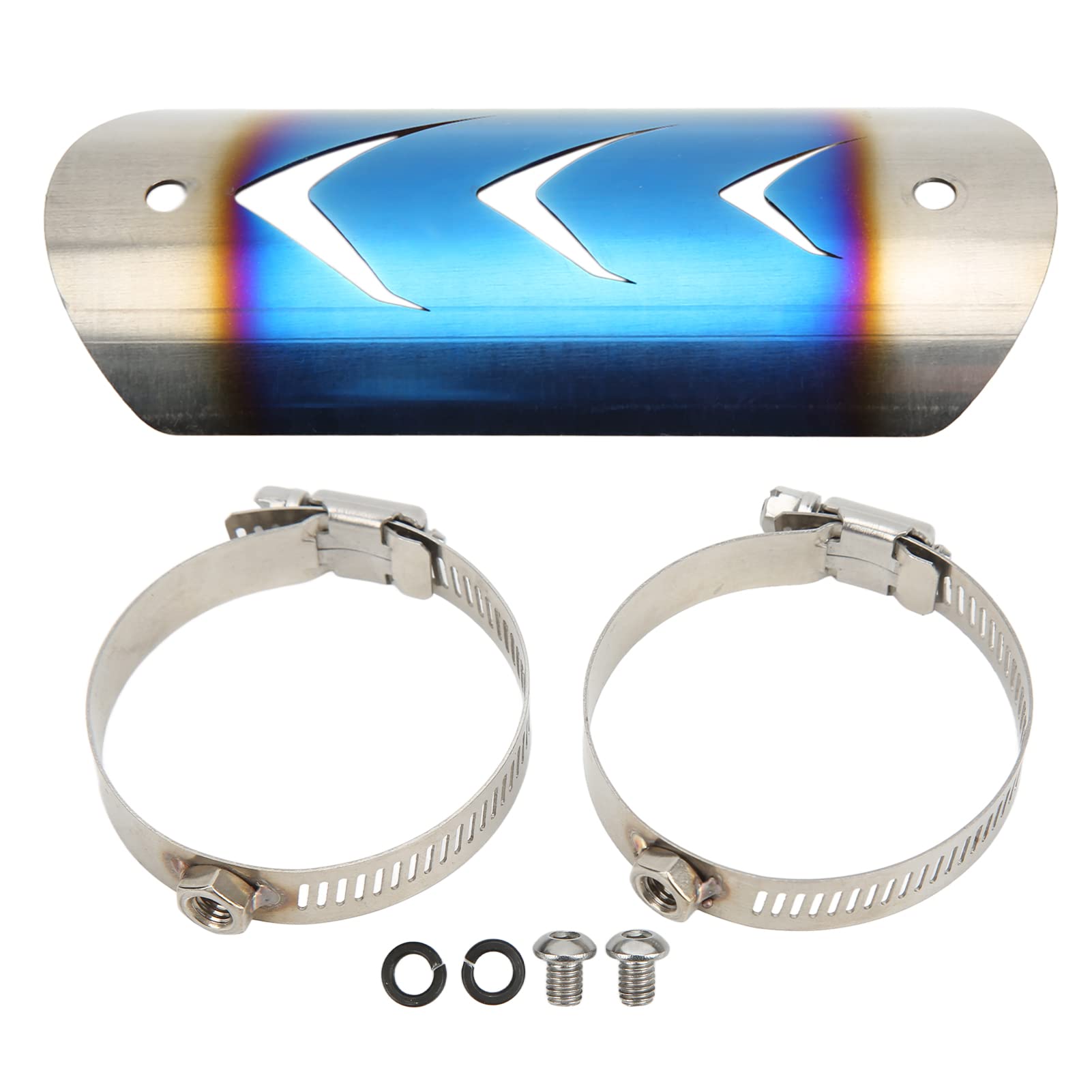 Universal Stainless Steel Heat Shield Cover for Motorcycle Exhaust Muffler Pipe Protection - High-Temperature Resistant Toasted Blue Finish | Perfect for Cruiser, Sport Bike & Off-Road Motorcycle Riding