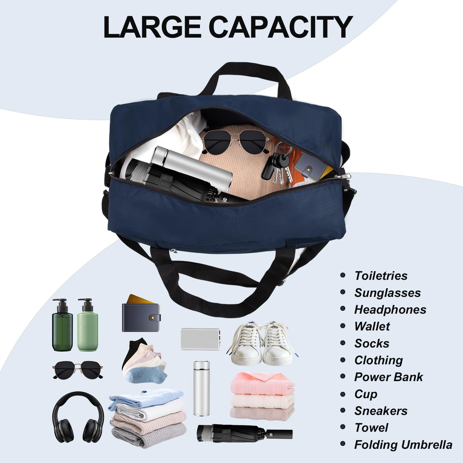 15 Inch Lightweight Gym Bag for Men & Women - Small Travel Duffel Carry On Bag for Sports, Workouts & Weekend Trips - Navy Blue Sports Bag Perfect for Gym, Yoga, Travel & Daily Use