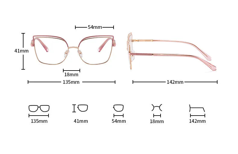 CCspace Women's Full Rim Square Cat Eye Alloy Eyeglasses Frame 301091 - Stylish Retro Glasses for Work, Reading & Fashion Accessories