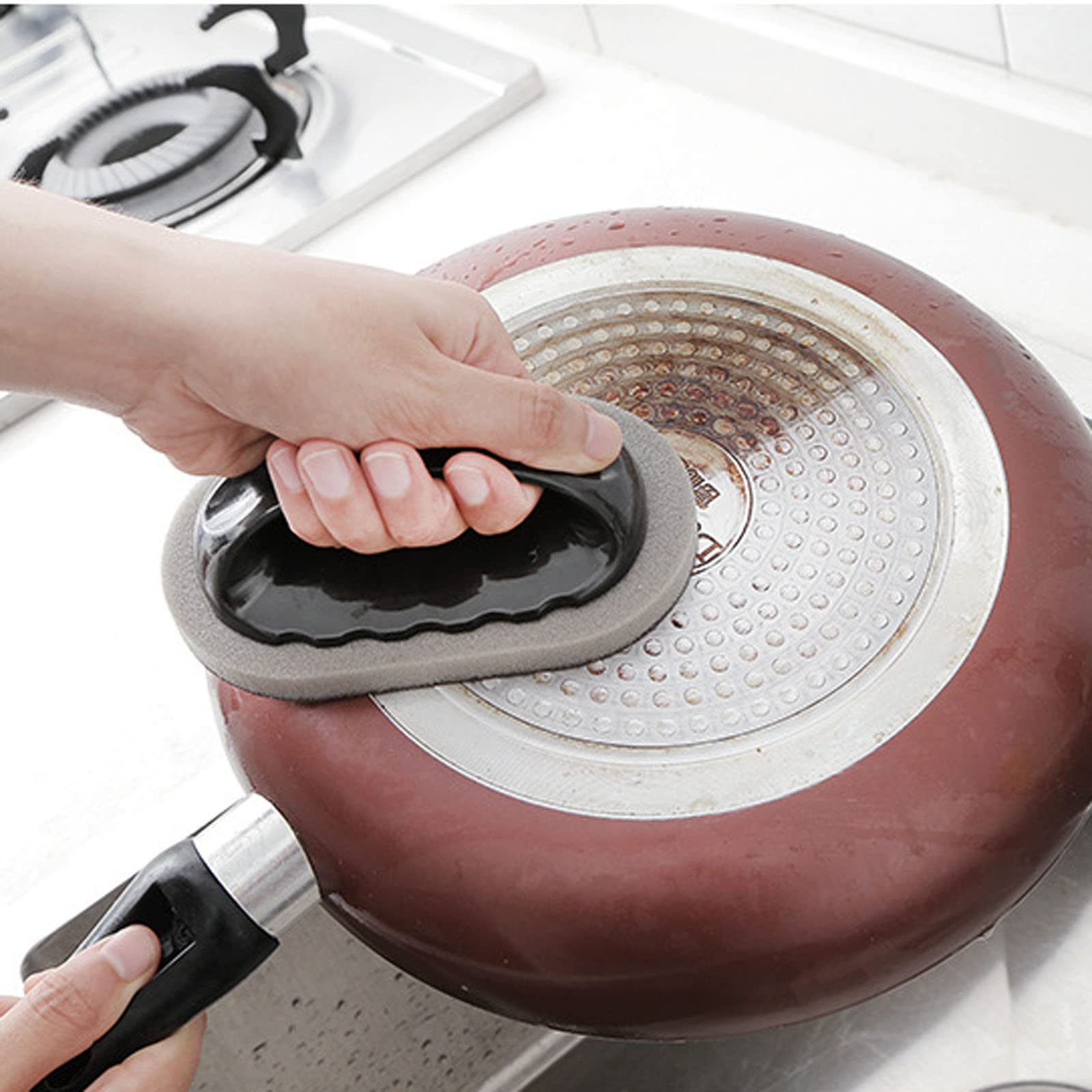 KUNOVO 1PC Emery Sponge Brush - Heavy Duty Kitchen Pot & Pan Scrubber for Rust Removal, Dish Washing, Sink Cleaning - Non-Scratch Stainless Steel Cookware Cleaner with Ergonomic Handle - Perfect for Pots, Pans, Bathtubs & Tough Stains