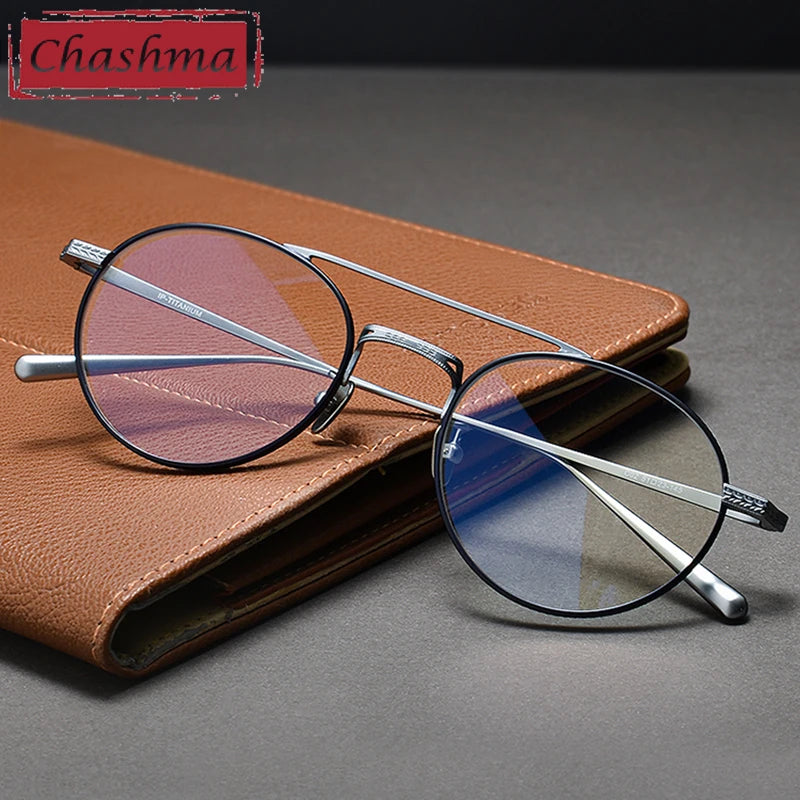 Unisex Titanium Round Full Rim Double Bridge Eyeglasses 84020 - Stylish & Durable for Reading, Work, and Everyday Wear