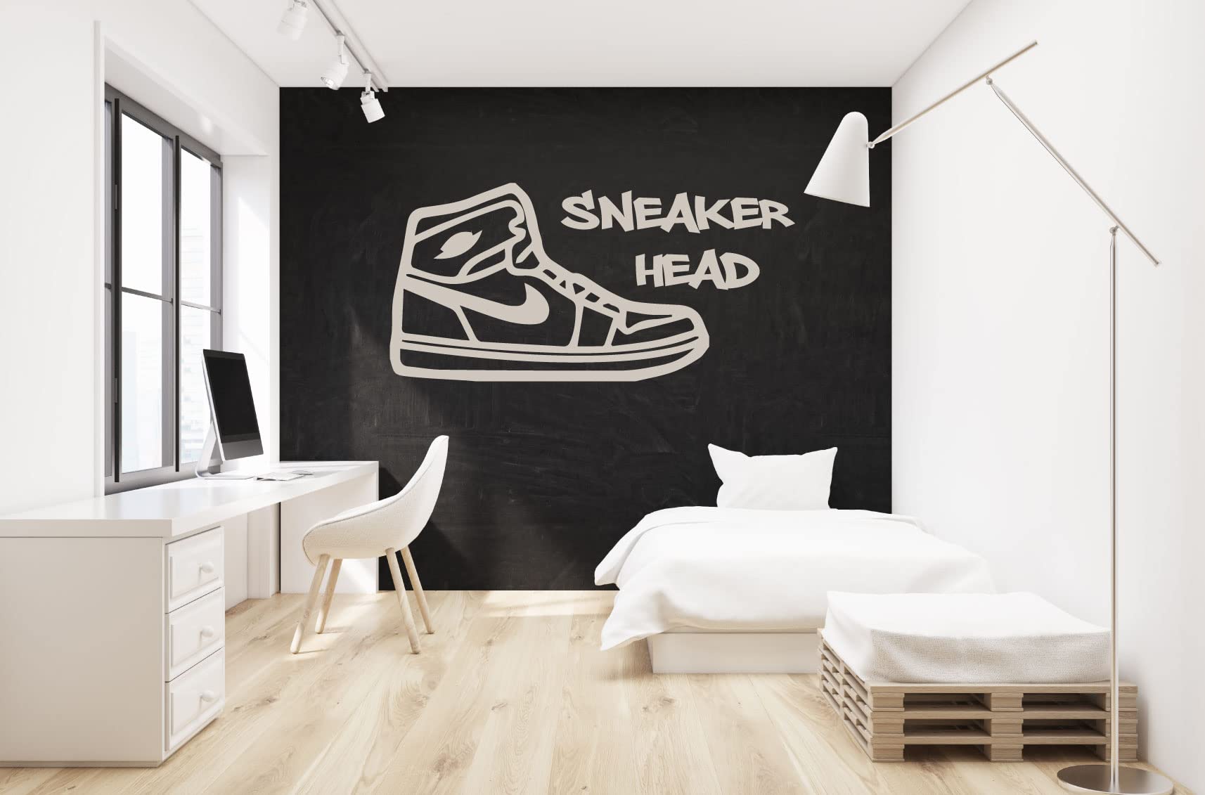Customizable Sneaker Head Vinyl Wall Decal - Removable Shoe Silhouette Sticker for Sneaker Collectors | Perfect for Bedroom, Game Room, Closet & Shoe Store Decor | Ideal for Home, Office & Sneakerhead Gifts