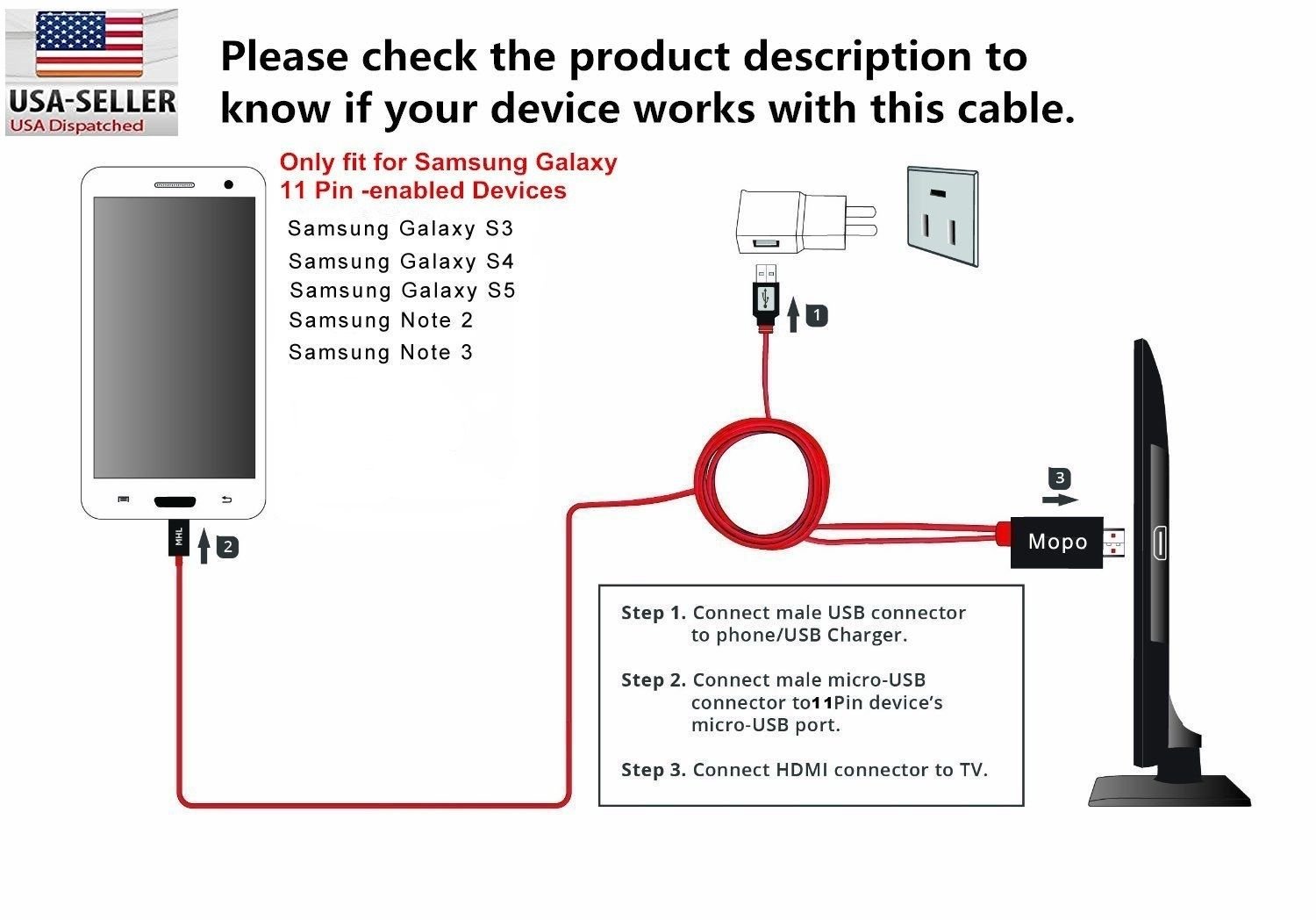 MHL Micro USB to HDMI Adapter Cable for Samsung Galaxy Tab S 10