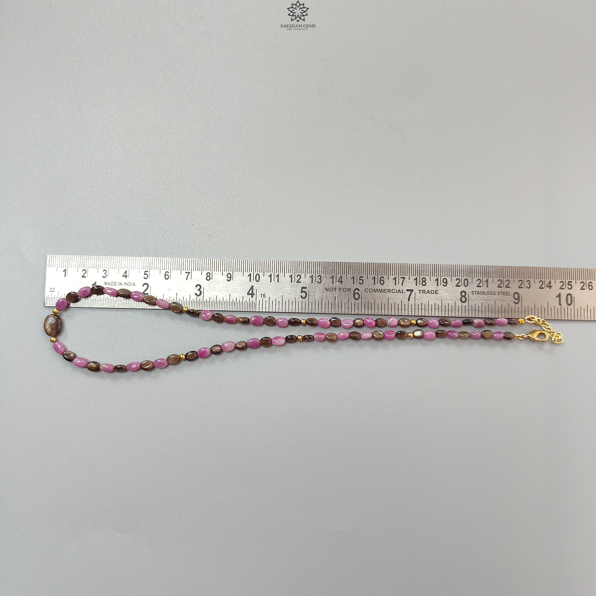 Natural Untreated Golden & Pink Sapphire Gemstone Beads Necklace - Oval Shape Brass Jewelry (18