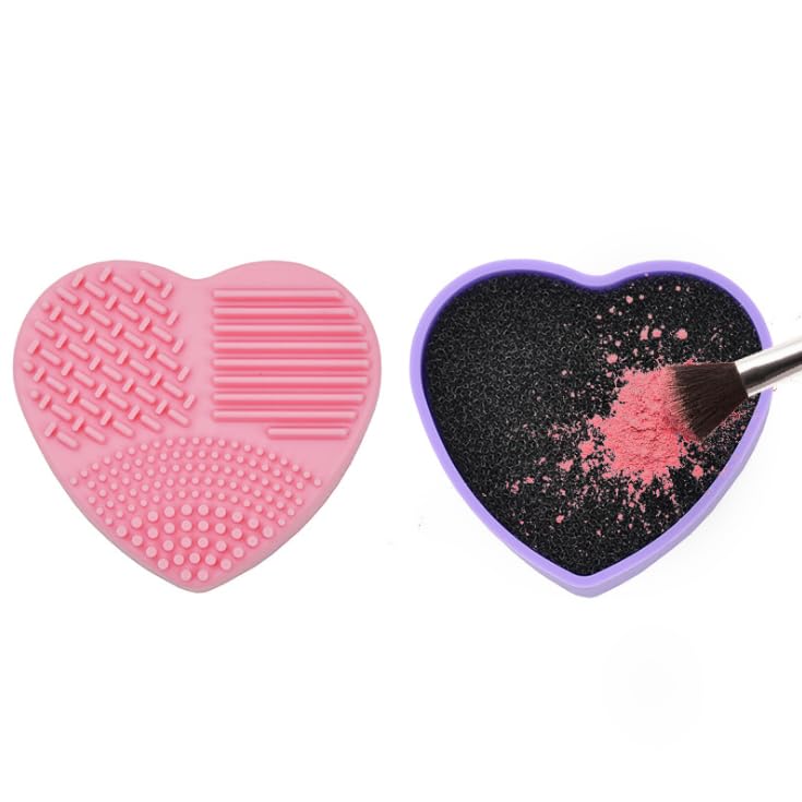 KitchenFest® BPA-Free Silicone Heart-Shaped Makeup Brush Cleaner Pad - 2 in 1 Durable Brush Washer for Cosmetics Tools, Multicolor (Medium, 2-Pack) | Perfect for Daily Makeup Brush Cleaning & Travel Beauty Essentials
