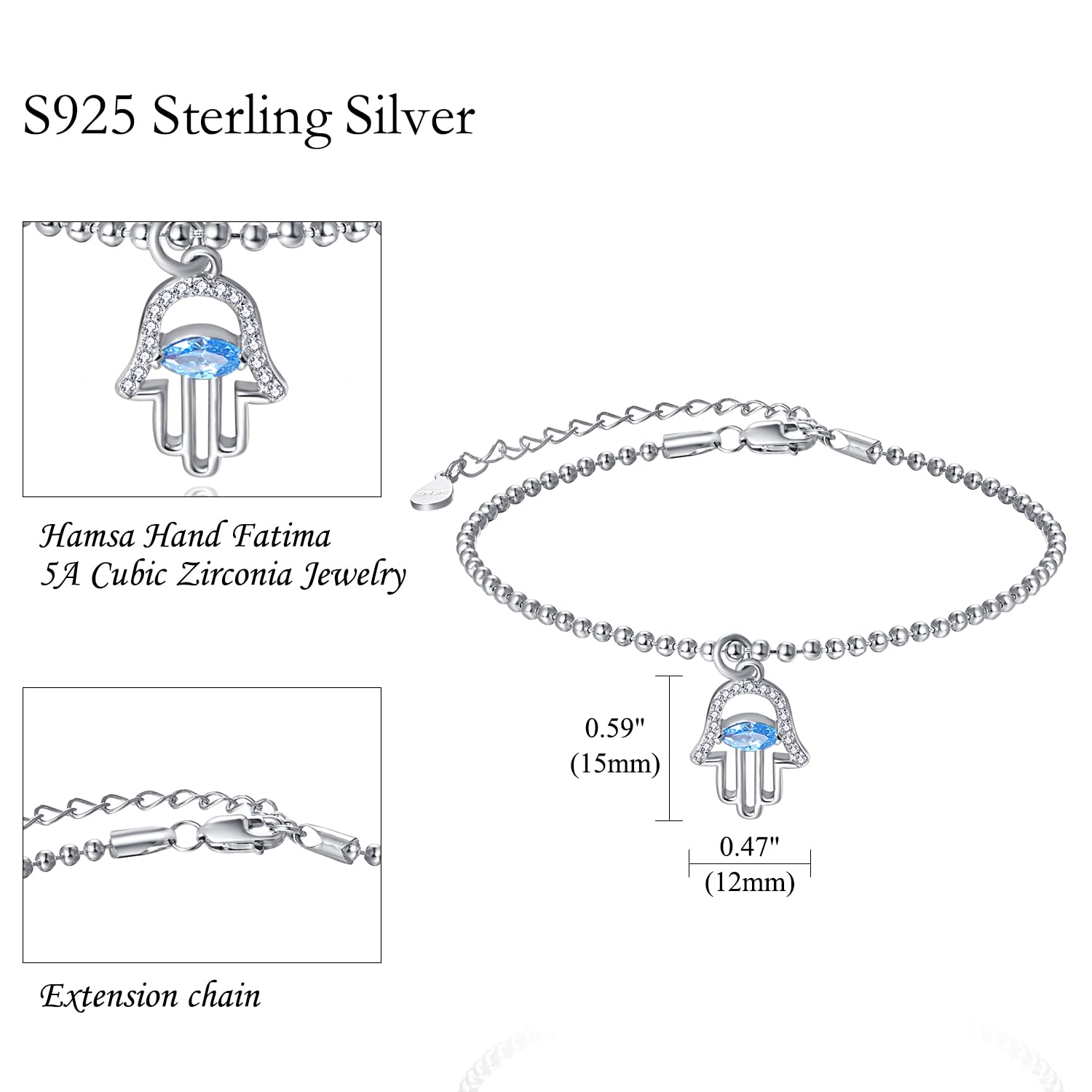 925 Sterling Silver Hamsa Evil Eye Bracelet for Women - Handmade Beaded Protection Amulet, Lucky Charm Jewelry Gift for Travel, Meditation & Spiritual Healing