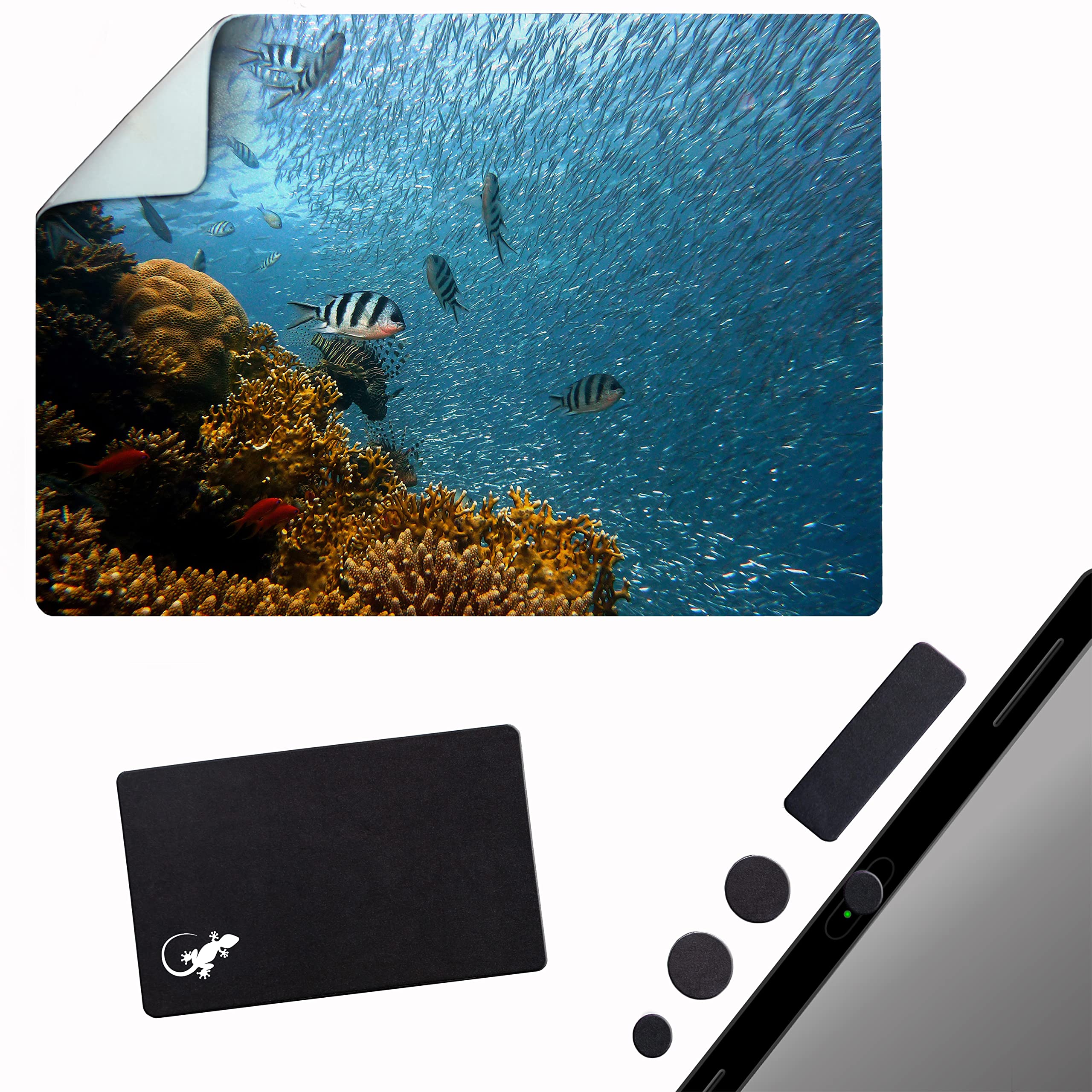 Non-Slip Adhesive Mouse Pad - Sticky & Portable Travel Mouse Mat for Laptop, PC, Office & Home Use - Easy Peel & Stick to Any Surface - Perfect for Desks, Cars & Workstations - Reef Fish Design
