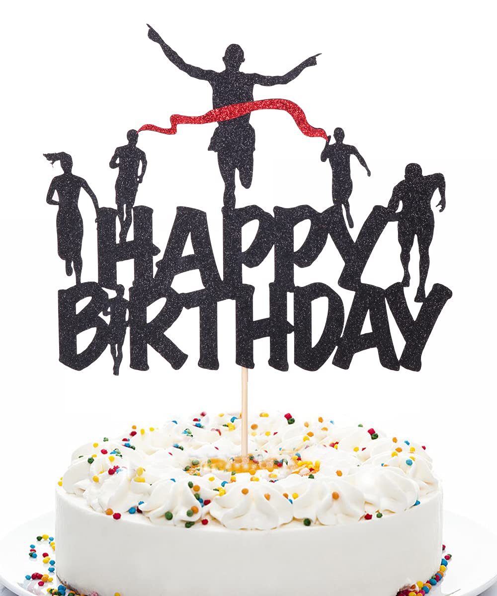 Marathon Happy Birthday Cake Topper - Runners Cake Decor for Athletics, Cross Country & Marathon Parties | Perfect for Sports-Themed Birthday Celebrations & Running Enthusiasts