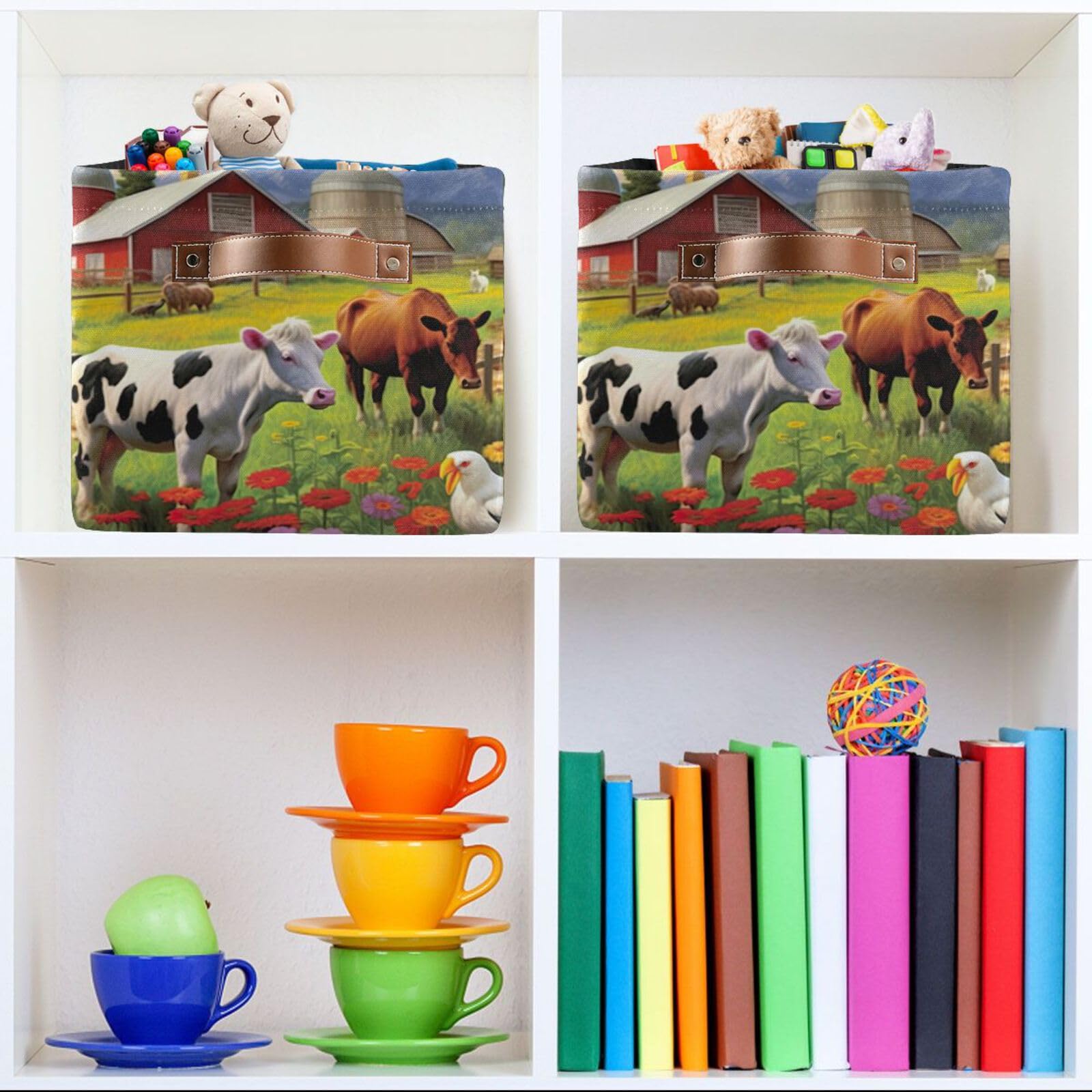 Farm Animals Storage Baskets - Foldable Canvas Fabric Organizer Box with Handles, 2 Pack - Perfect for Home, Office, Closet & Shelf Organization | Great for Toys, Clothes & Decorative Storage