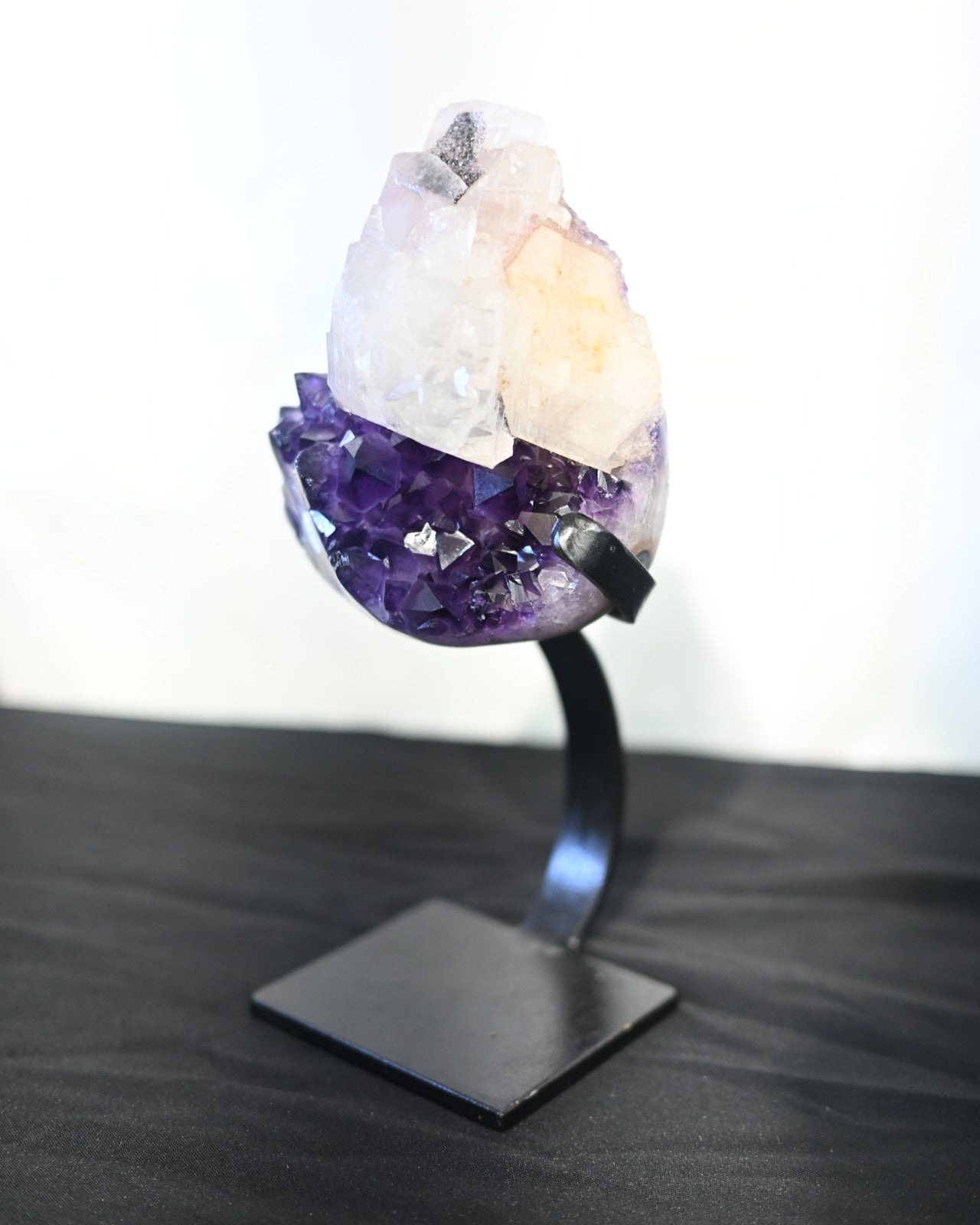 Natural Amethyst Calcite Goethite Geode on Stand - 8lbs Large Crystal Cluster for Home Decor, Meditation & Healing