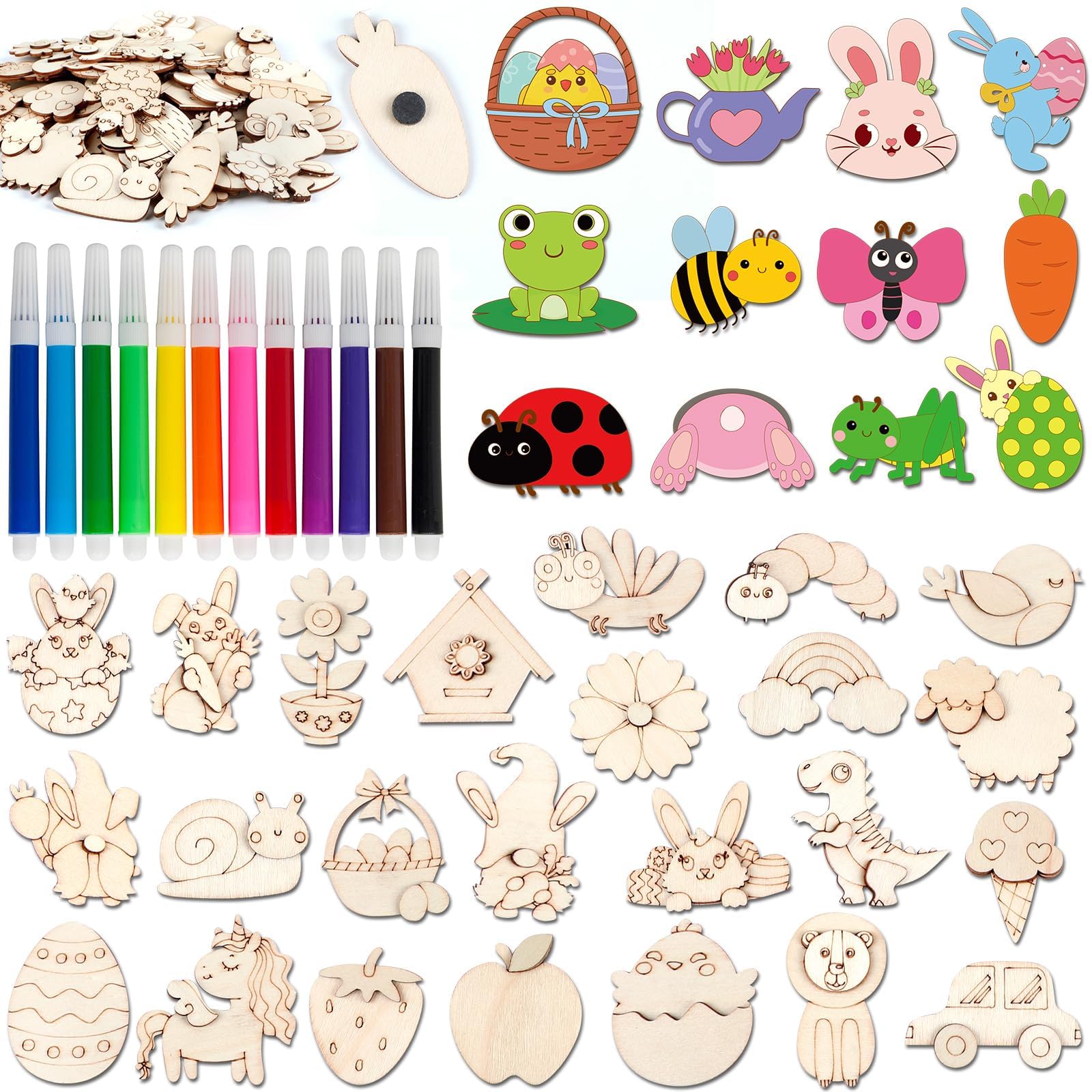 36 Pcs Easter Wooden Magnet Painting Craft Kit for Kids Ages 4-12 - DIY Spring Arts & Crafts Supplies with Wooden Magnets - Creative Easter Party Favors, Birthday Gifts, Classroom Activities & Holiday Decor
