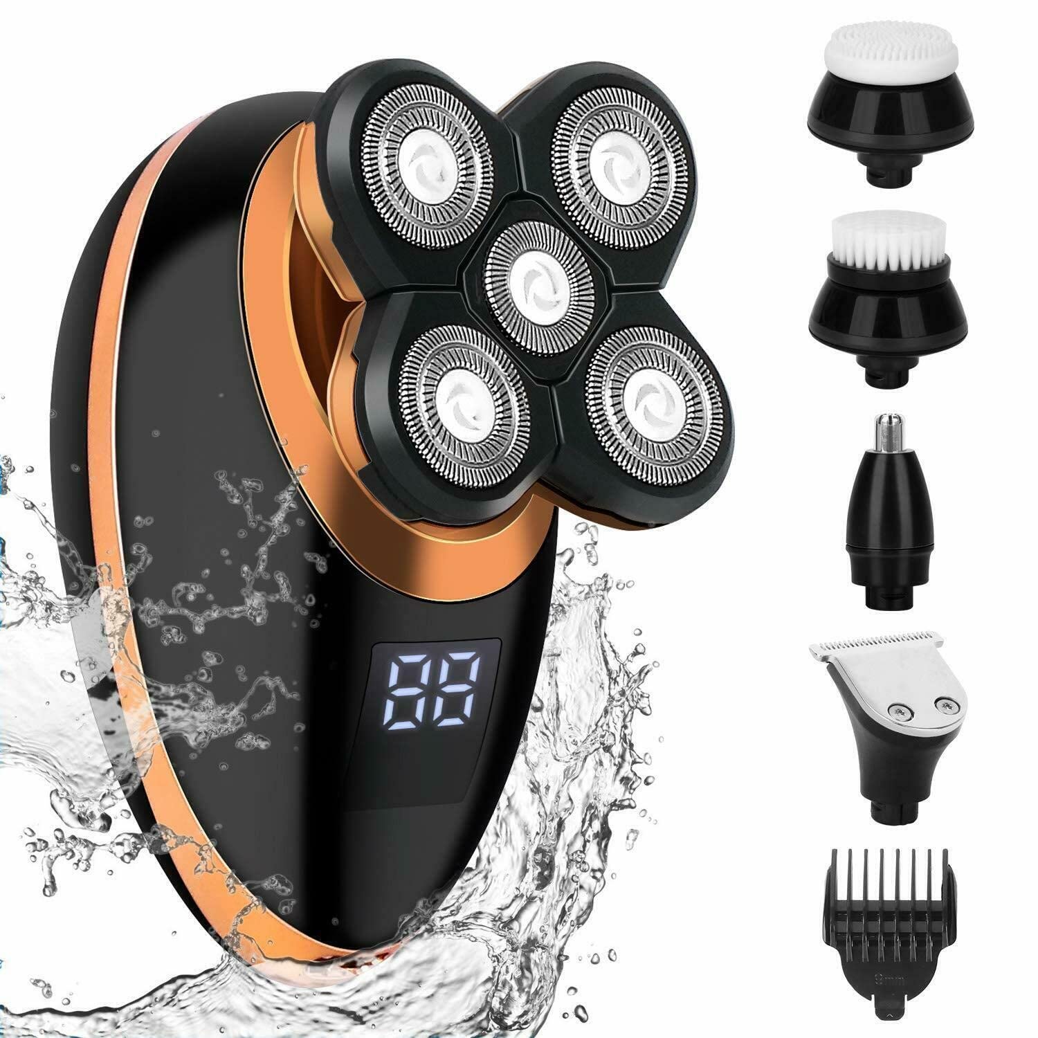 Best Electric Head Shavers for Bald Men - 5 Floating Blades, Cordless Wet/Dry Beard Trimmer & Hair Clipper - Perfect for Travel, Gym & Daily Shaving