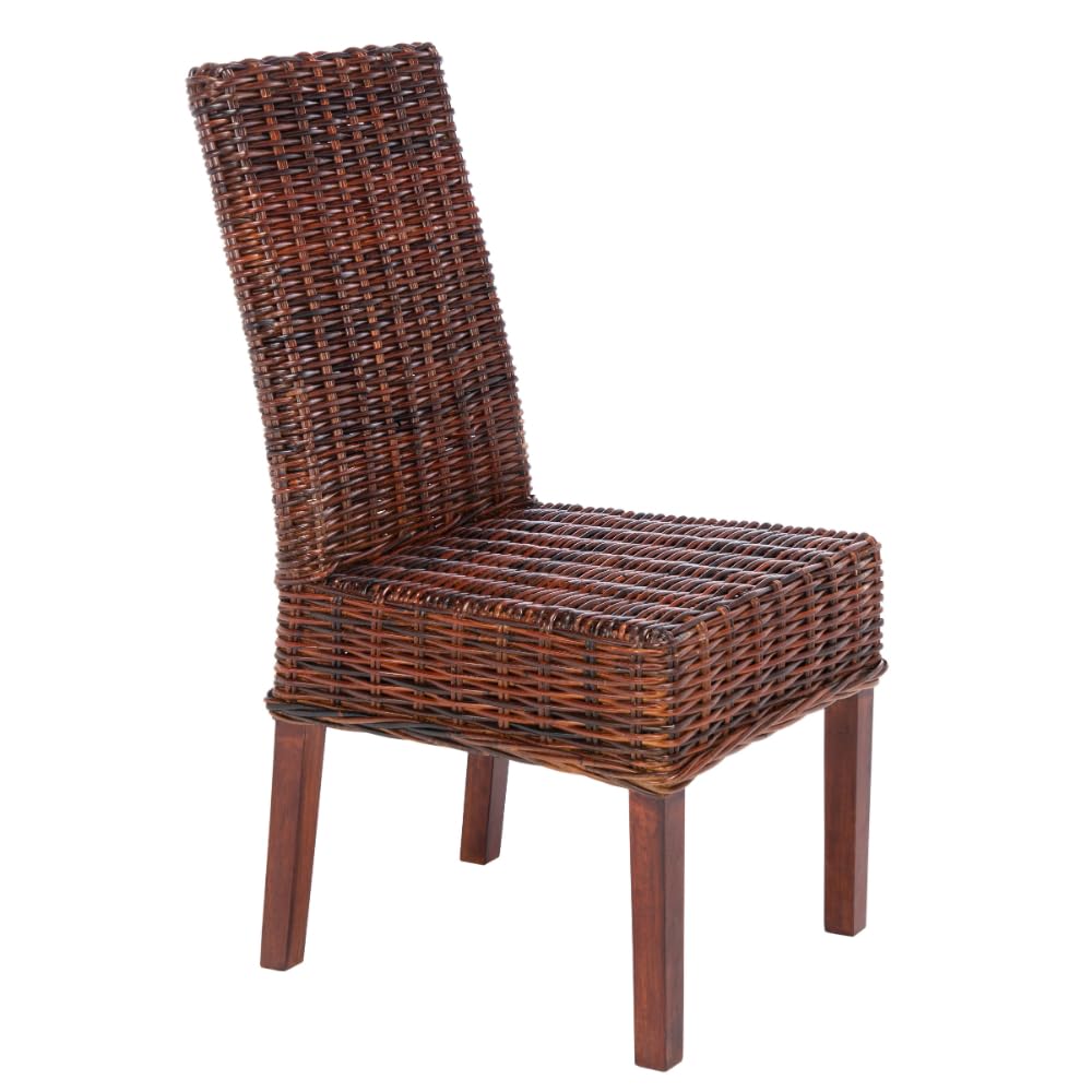 Safavieh Home Collection Aubrey Walnut Wicker Side Chair - Rustic Farmhouse Dining Chair for Kitchen, Patio & Outdoor Use - Handwoven Rattan Accent Chair with Wooden Frame