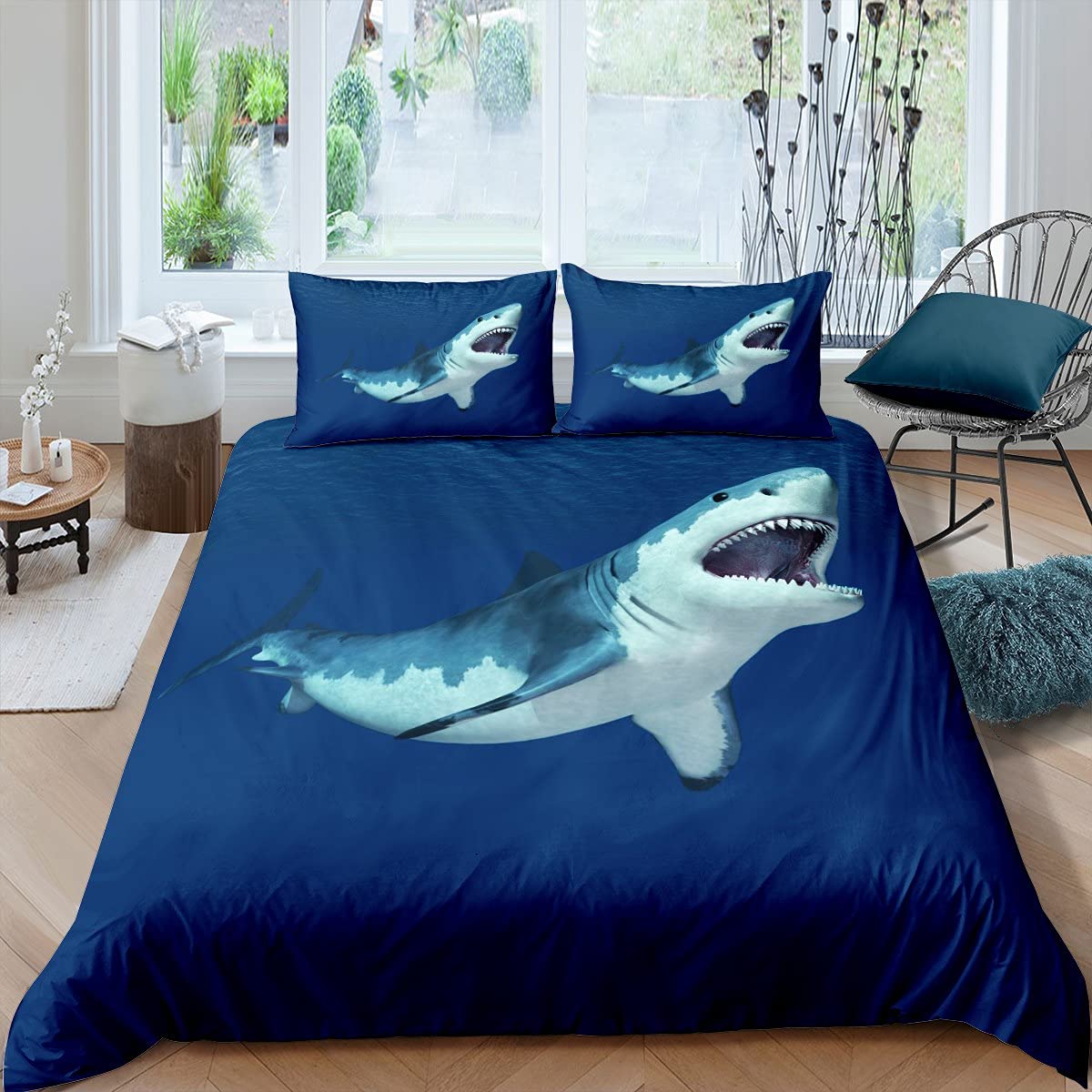 3D Shark Duvet Cover Set for Boys & Kids - Twin Size Ocean Animal Bedding with Zipper | Cool Marine Life Comforter Cover for Teens Bedroom Decor | Perfect for Underwater Theme Rooms & Shark Lovers