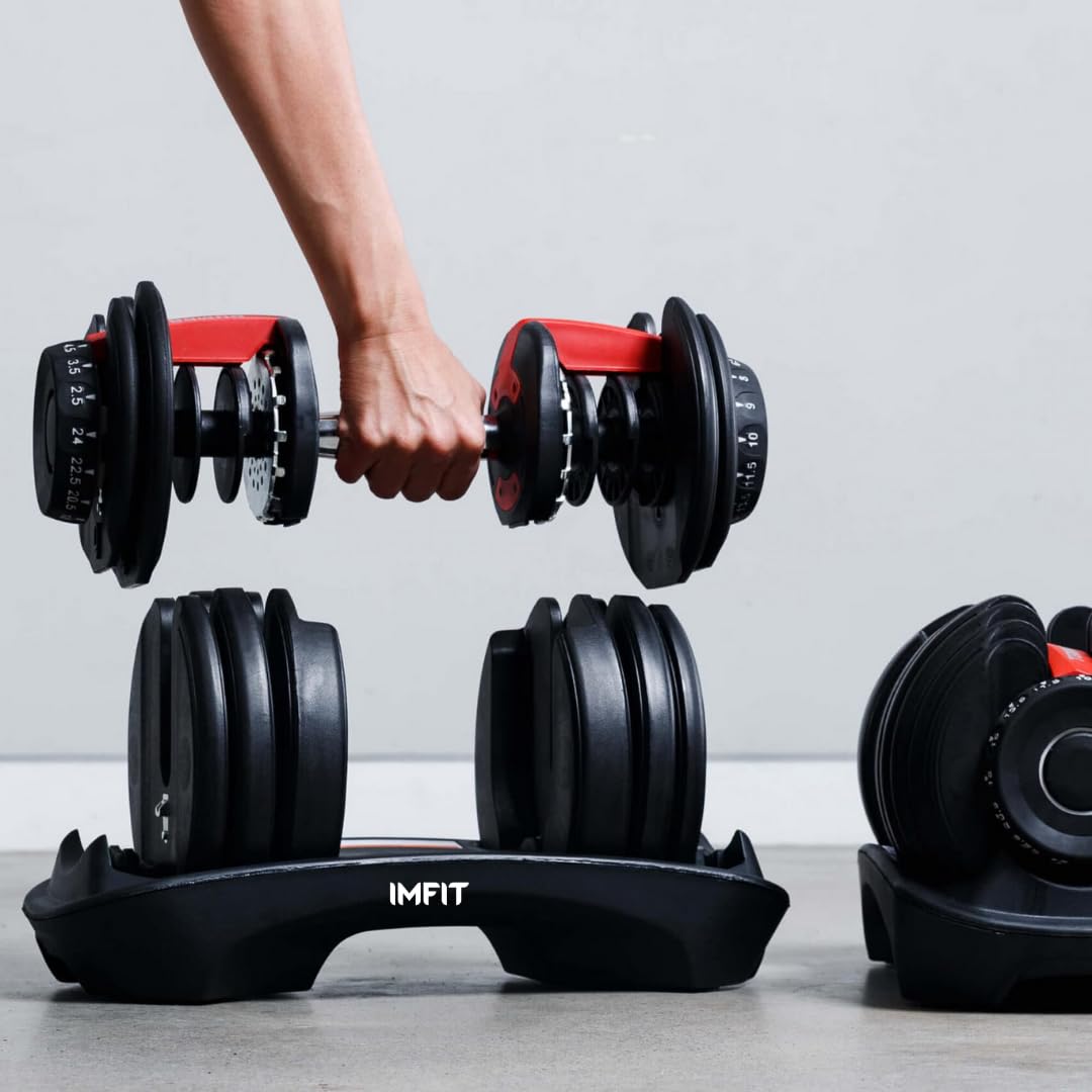 IMFit Adjustable Dumbbells 5-52.5lbs Set of 2 with Free Hand Grip - 15 Weight Settings, Space-Saving Design for Home Gym - Perfect for Strength Training, HIIT Workouts & Full-Body Exercises