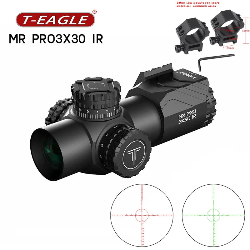 T Eagle MR Pro 3-9x30IR Hunting Rifle Scope - 34mm Tube Optical Sight for Airsoft, Pistol & Airgun - Perfect for Tactical Shooting, Hunting & Outdoor Adventures