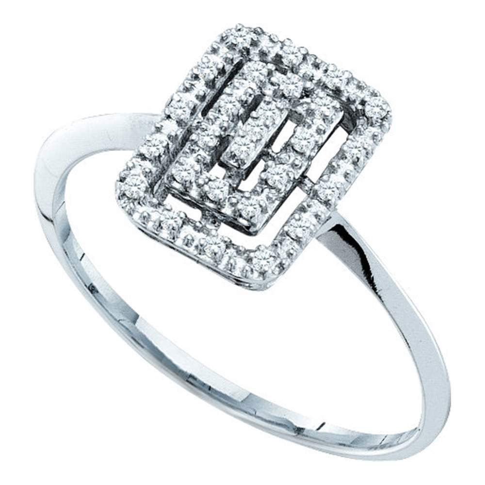 10K White Gold Women's Round Diamond Rectangle Cluster Slender Ring - 1/12 CTTW Elegant Wedding Band, Anniversary Gift for Her, Perfect for Engagement, Valentine's Day & Special Occasions