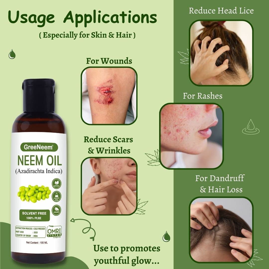 Pure Cold Pressed Neem Oil 100ml - Organic Multipurpose Oil for Hair Growth, Skin Care & Scalp Treatment | Natural Remedy for Acne, Dandruff & Dry Skin | Perfect for DIY Beauty & Aromatherapy