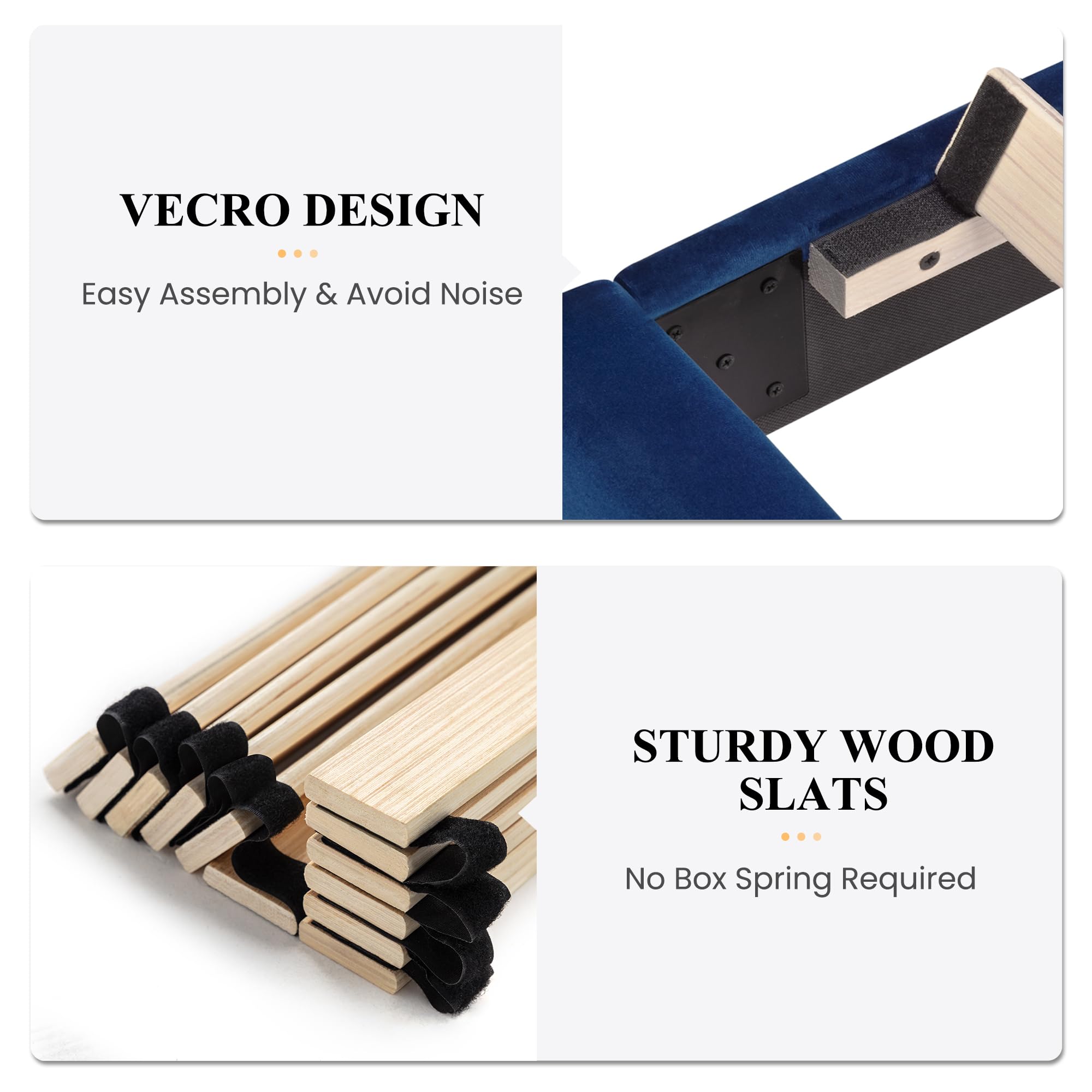 Luxury Velvet Upholstered Queen Size Bed Frame with Headboard - Dark Blue Platform Bed with Sturdy Wood Slat Support, No Box Spring Required | Perfect for Modern Bedrooms, Guest Rooms & Master Suites