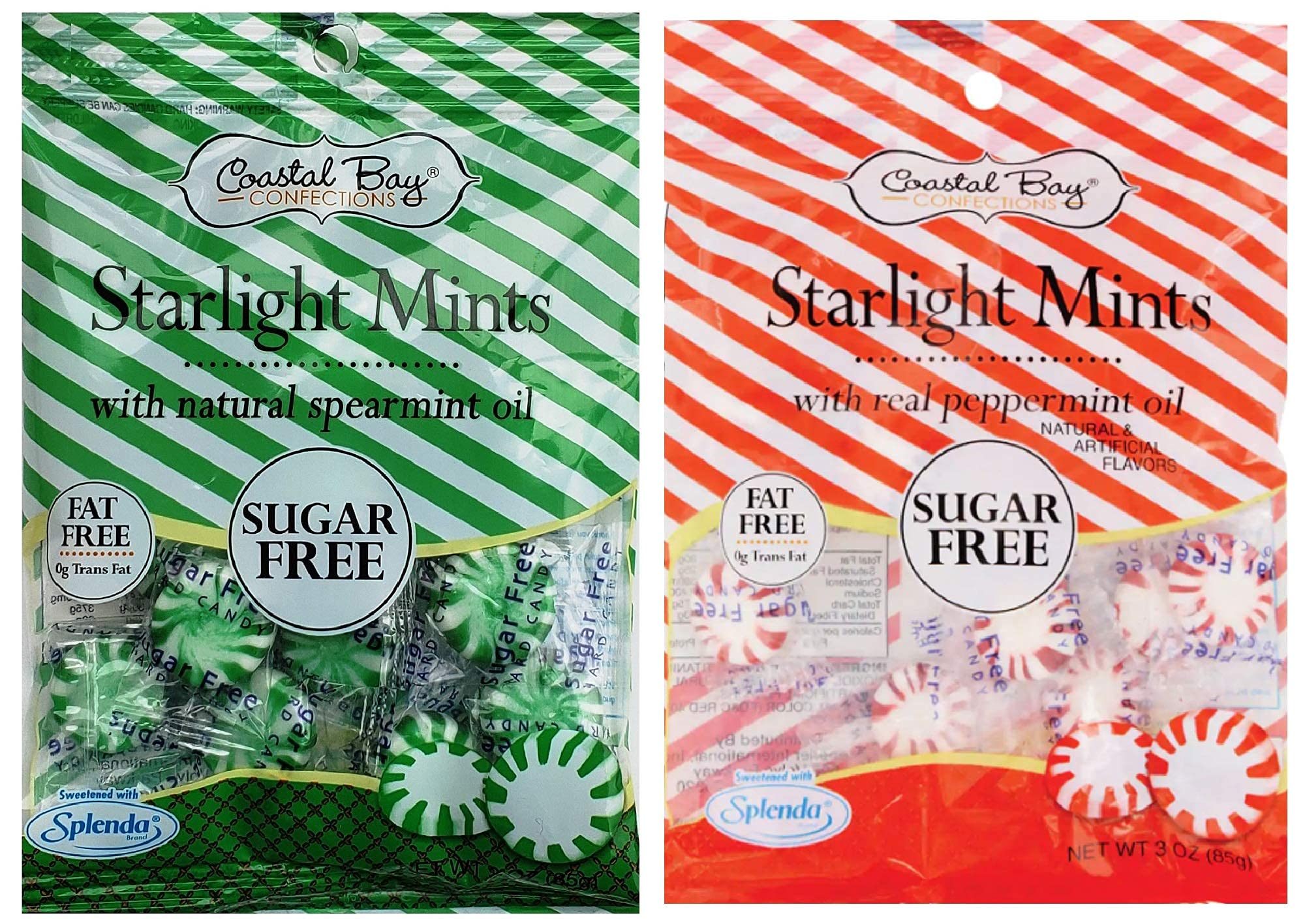 Sugar Free Starlight Mints with Natural Spearmint Oil & Peppermint Oil - 2 Pack (3 oz Each) | Holiday Red & Green Candy Variety Mix for Christmas Gifts, Party Favors & Office Treats