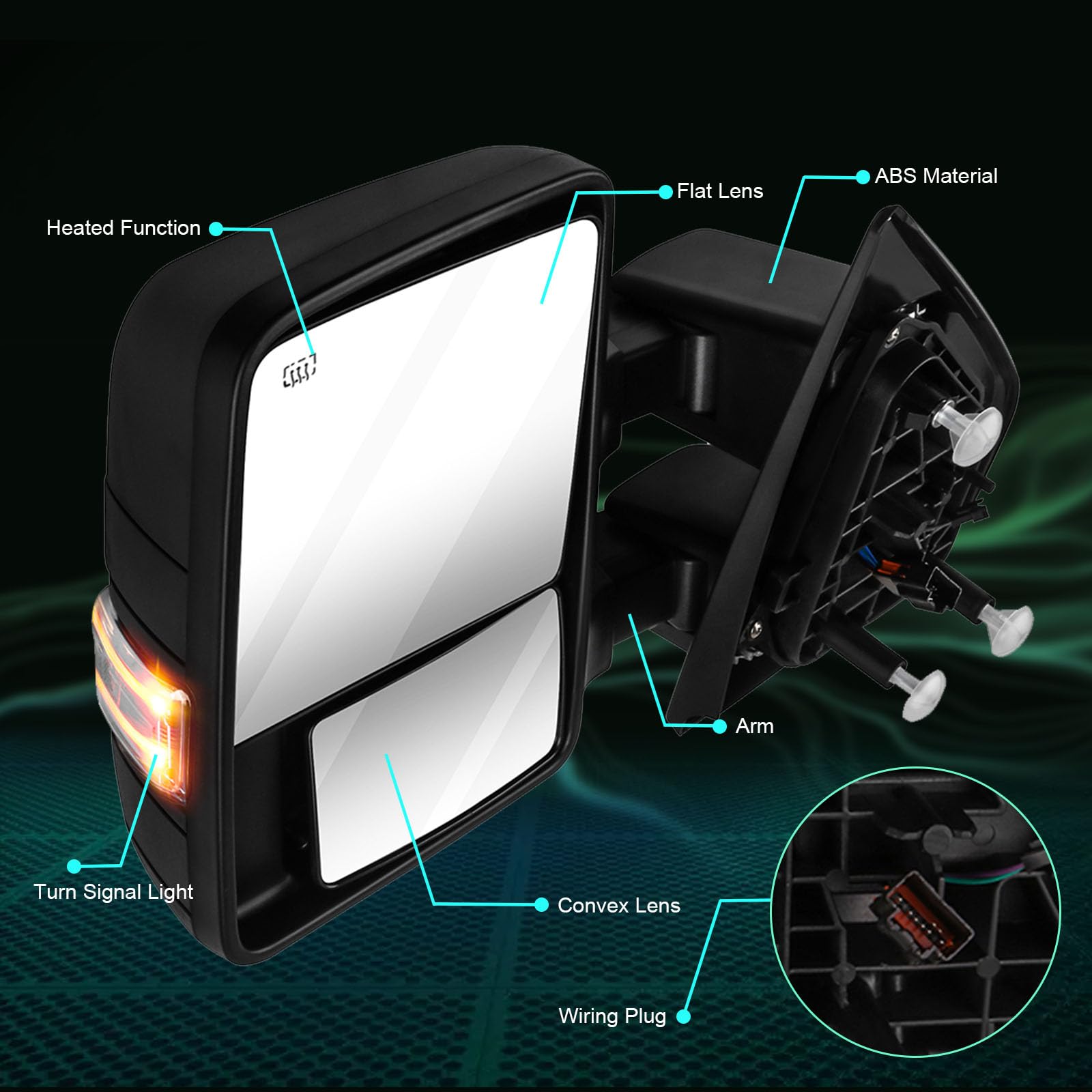 SCITOO Replacement Towing Mirrors for Ford F150 (2004-2014) - Power Control, Heated, Turn Signal & Puddle Light - Black Rear View Mirrors for Enhanced Towing Safety and Night Visibility
