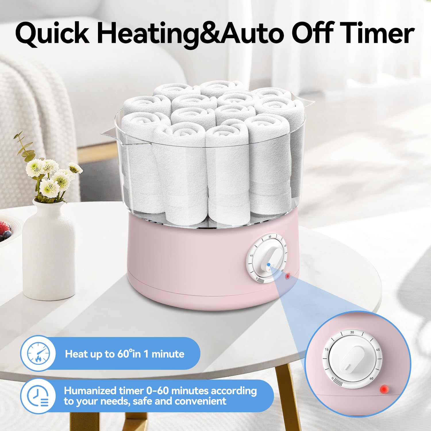Fast Heating Mini Towel Warmer for Spa & Salon - Portable 8-Towel Steamer for Facials, Bathroom & Home Use - Compact Pink Towel Heater for Relaxation & Skincare Routine