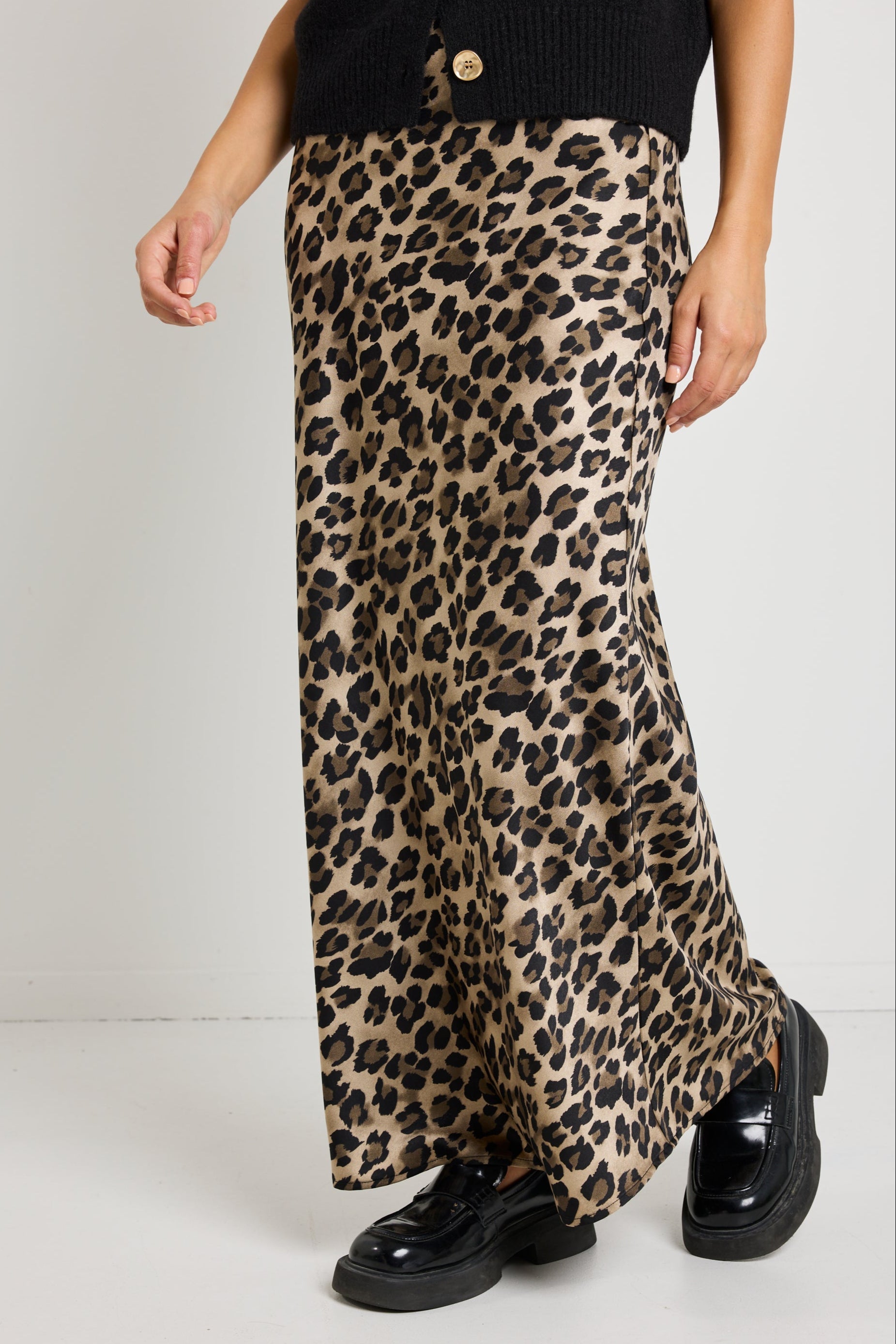 Elegant Leopard Print Satin Maxi Skirt - High Waist A-Line Long Skirt for Women | Perfect for Parties, Date Nights & Special Occasions