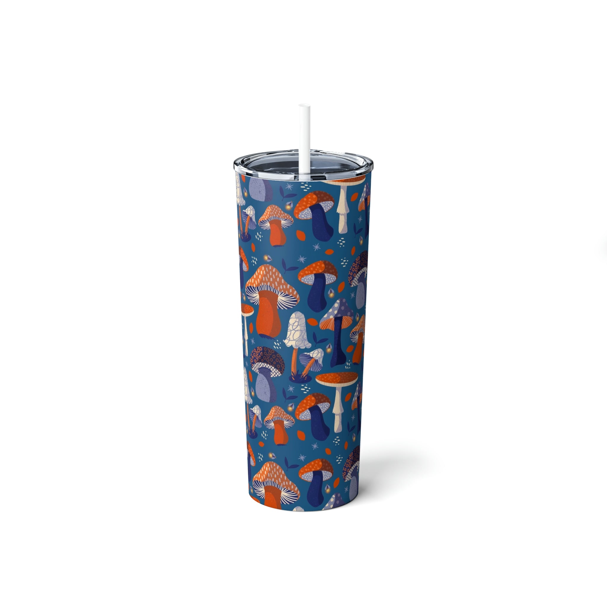 20 oz Skinny Steel Insulated Tumbler with Straw & Lid - Mushroom Lover Travel Mug for Coffee, Tea & Cold Drinks - Perfect for Office, Gym, Hiking & Outdoor Adventures