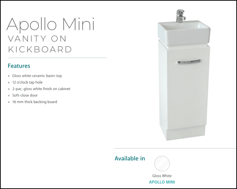 Fienza APOLLO MINI 33cm White Bathroom Vanity Unit with Sink - Perfect for Small Bathrooms & Powder Rooms