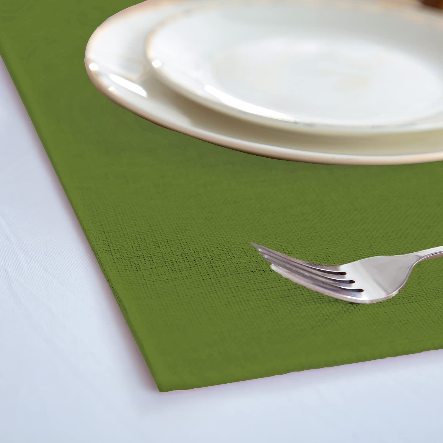 Premium Set of 8 Linen-Like Polyester Placemats - Machine Washable, Heat Resistant & Wrinkle Free Thick Dining Table Mats for Kitchen & Formal Entertaining (Green) - Perfect for Everyday Meals, Dinner Parties & Holiday Gatherings