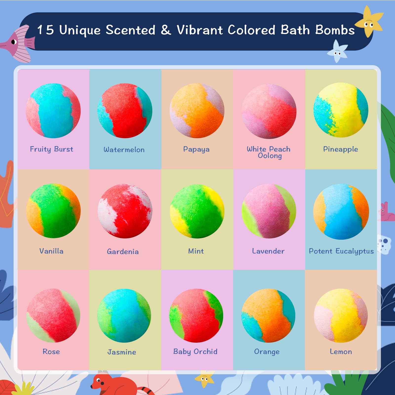 15 Pack Sea Surprise Bath Bombs for Kids - Fizzy Easter Bath Gift Set with Hidden Ocean Toys | Gentle, Scented & Kid-Safe | Fun Bath Time & Easter Basket Stuffers for Boys & Girls | Perfect for Birthday Parties, Easter Gifts & Relaxing Bath Time