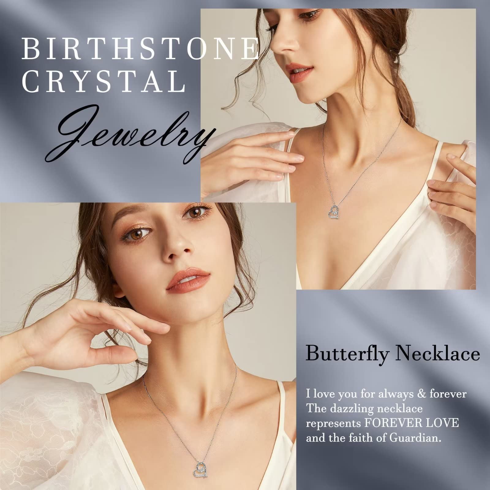 925 Sterling Silver Heart Butterfly Necklace with Birthstone - Elegant Jewelry Gift for Women, Mom, Wife | Valentine's Day, Anniversary, Birthday & Mother's Day Present | Perfect for Romantic Occasions & Special Celebrations